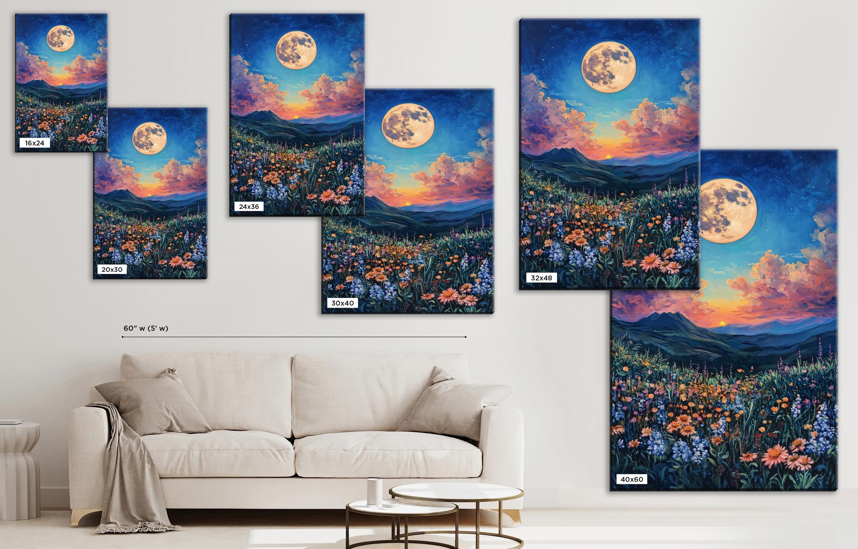 a living room with a couch and a painting on the wall