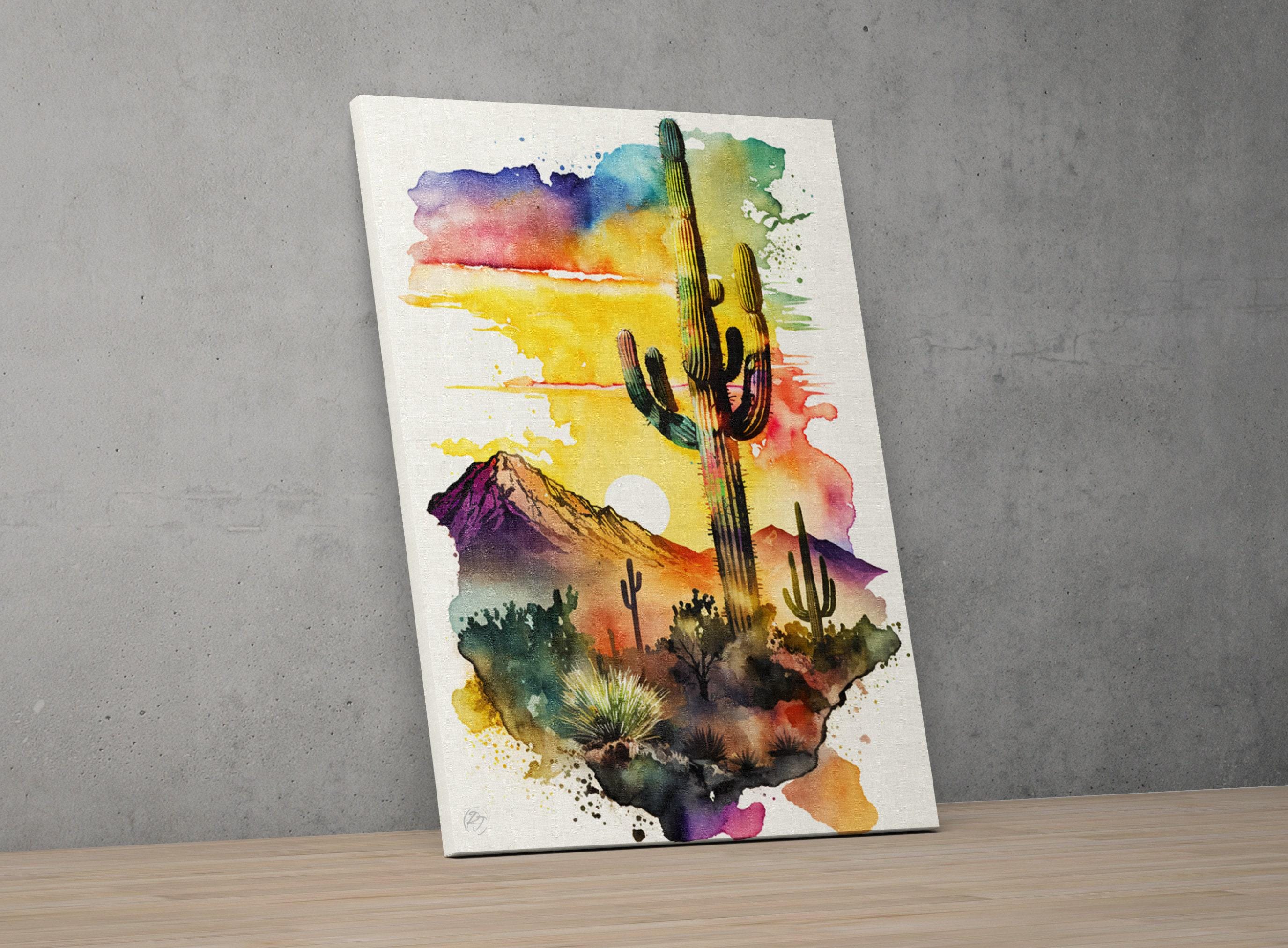 Sunset Over Desert: Watercolor Desert Landscape Print, Giclee Print Canvas, Artist Paper, Watercolor Paper, Available in Extra Large Sizes