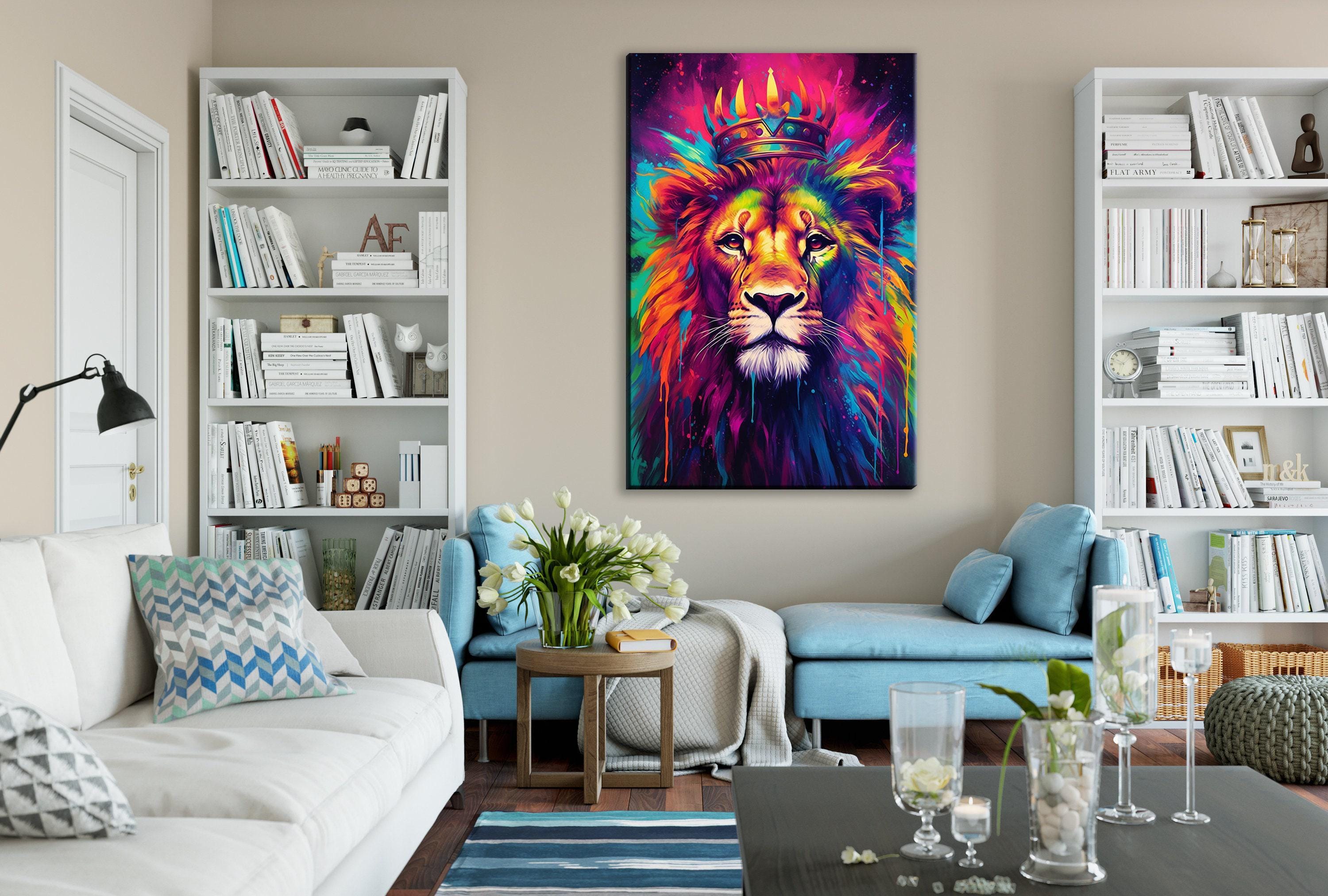 Lion Canvas Wall Art - Majestic Crown Lion Painting on Large Gallery Wrapped Canvas