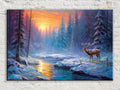 Winter Elk Canvas Art - Large Giclee Print | Rustic Winter Landscape Decor