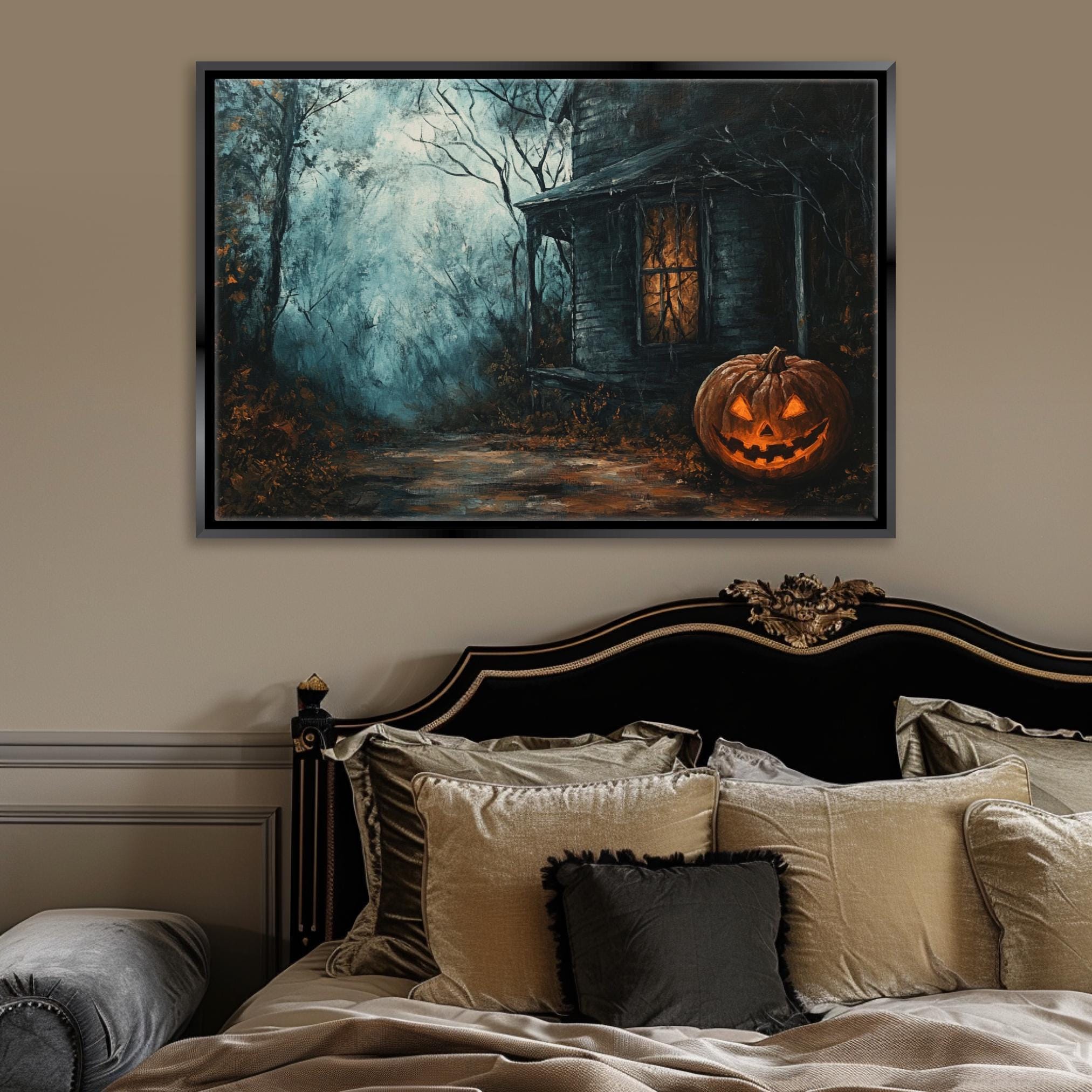 Haunted House Wall Art - Extra Large Gothic Canvas Print | Framed Spooky Decor