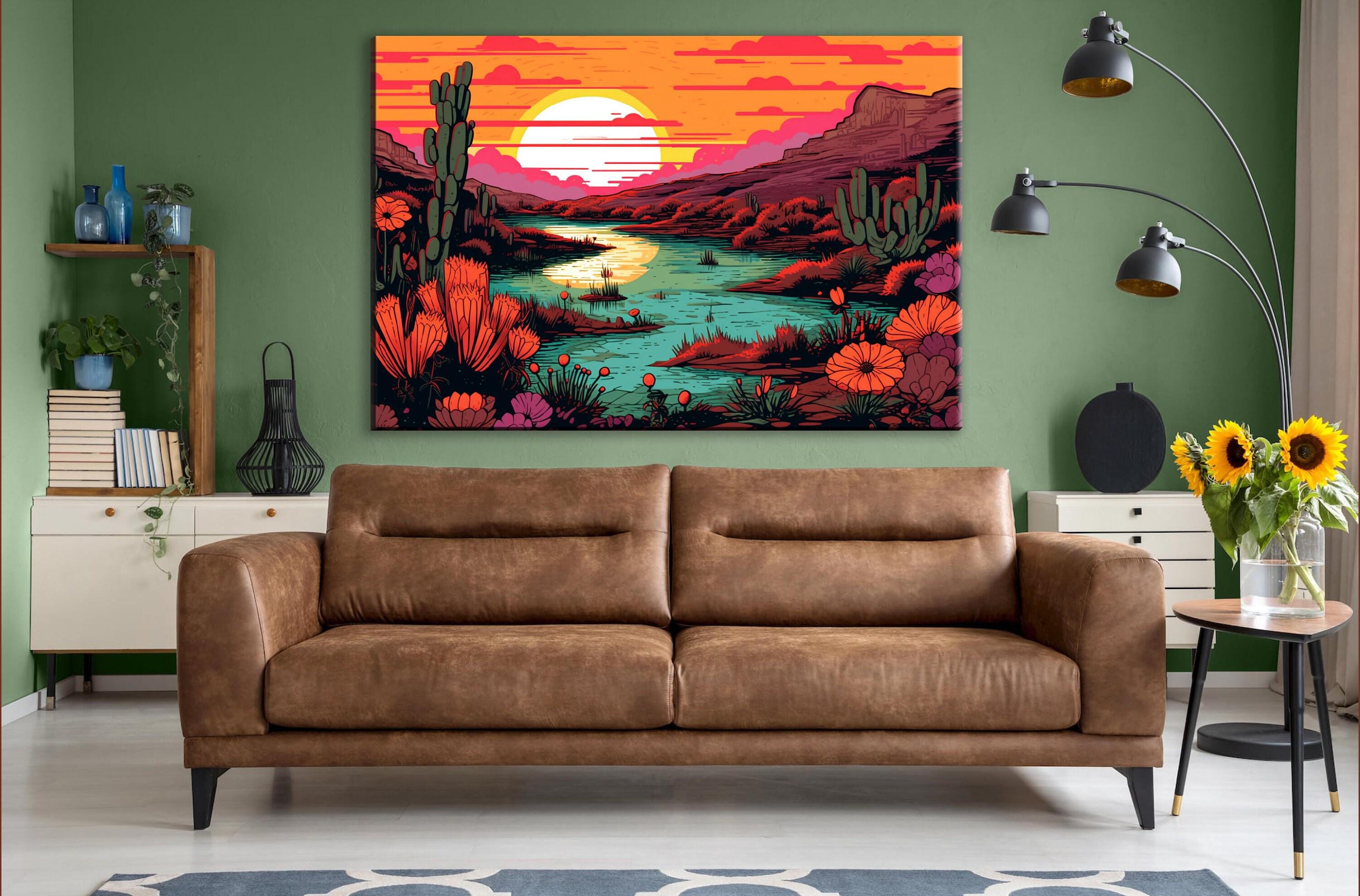 Desert Landscape Art – Linocut Style Canvas | Gallery Wrapped Ready to Hang