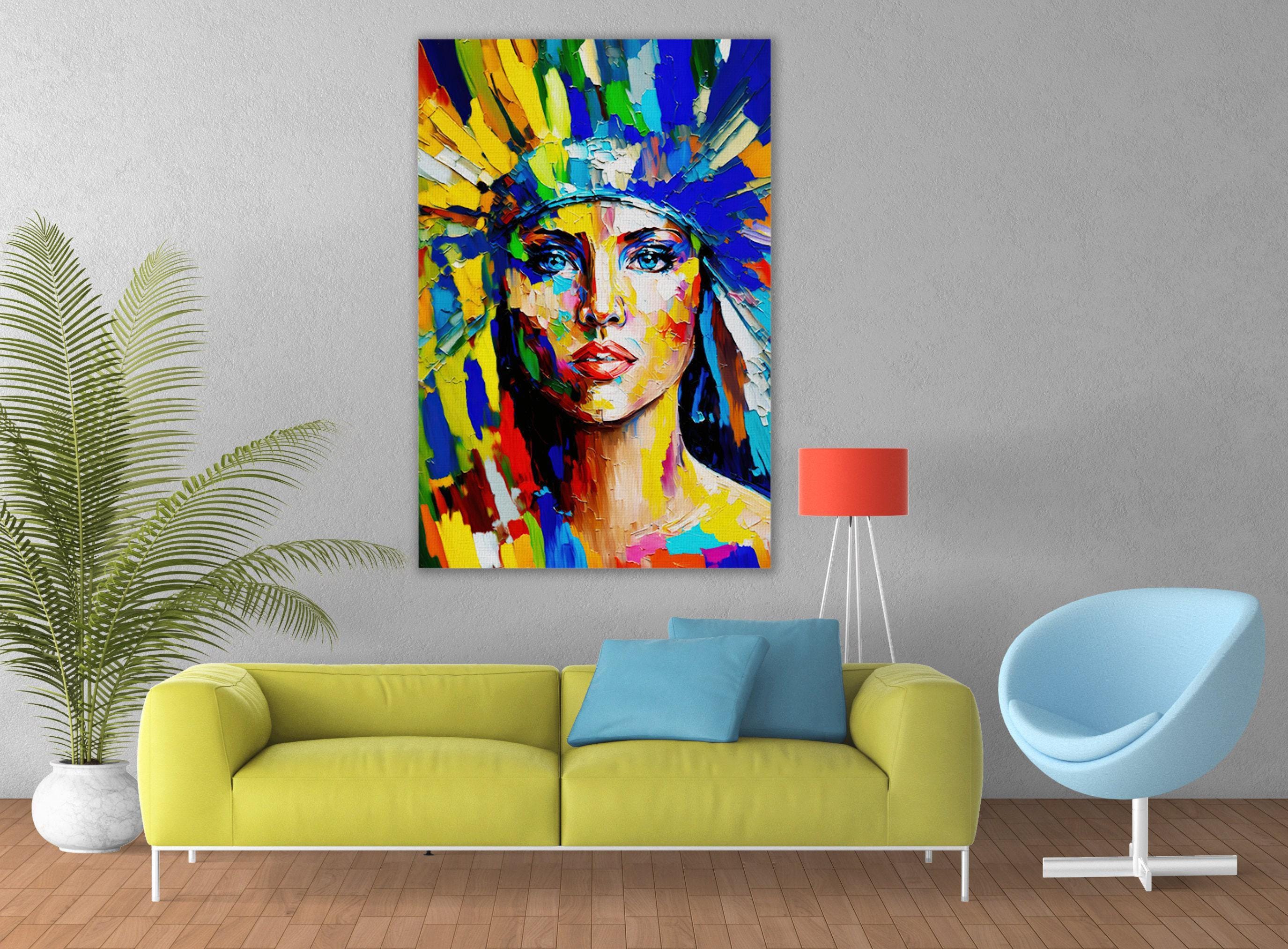Native American Art Print – Tribal Woman Canvas with Vibrant Colorful Wall Decor