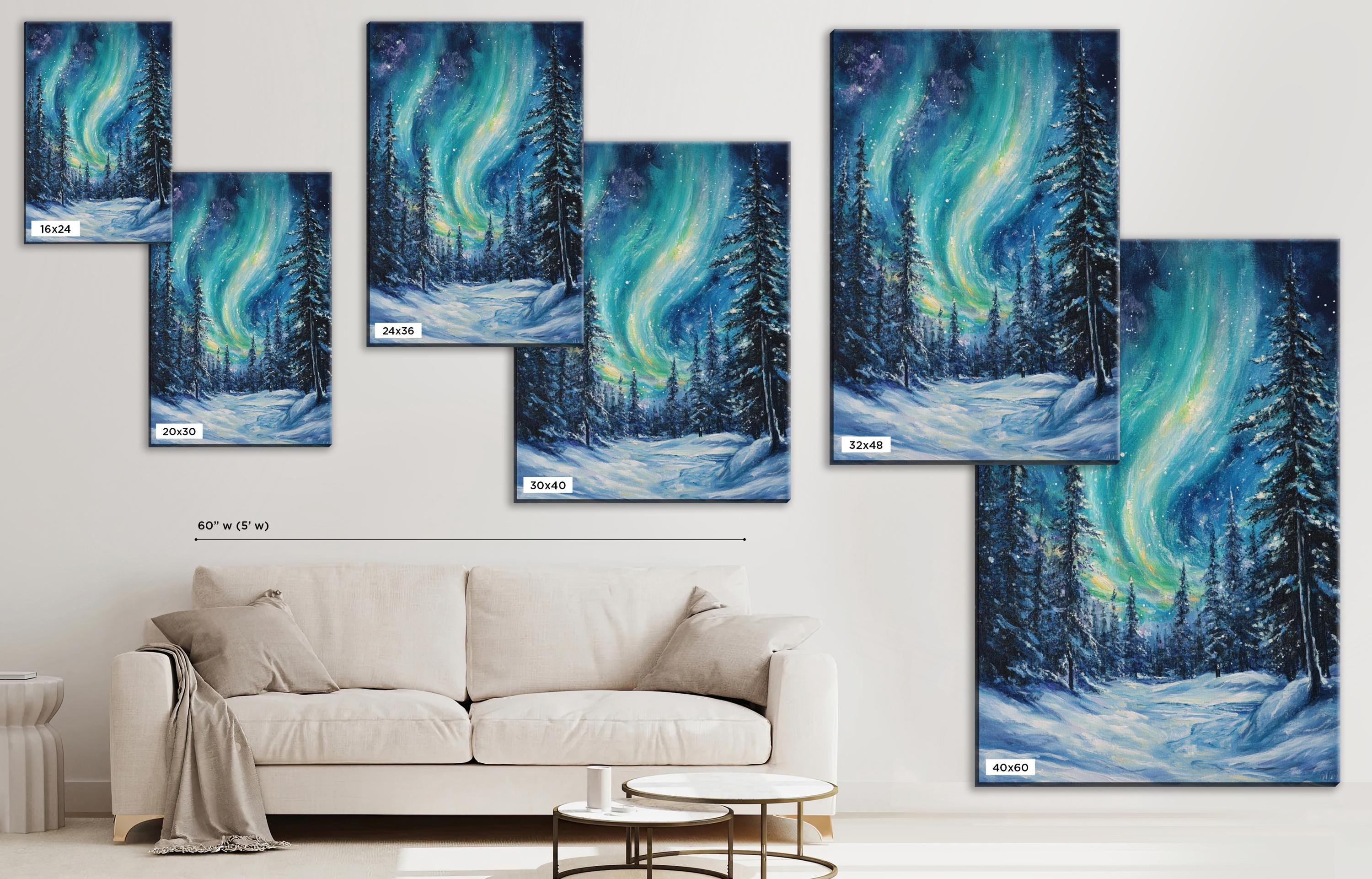 a living room with a couch and a painting on the wall
