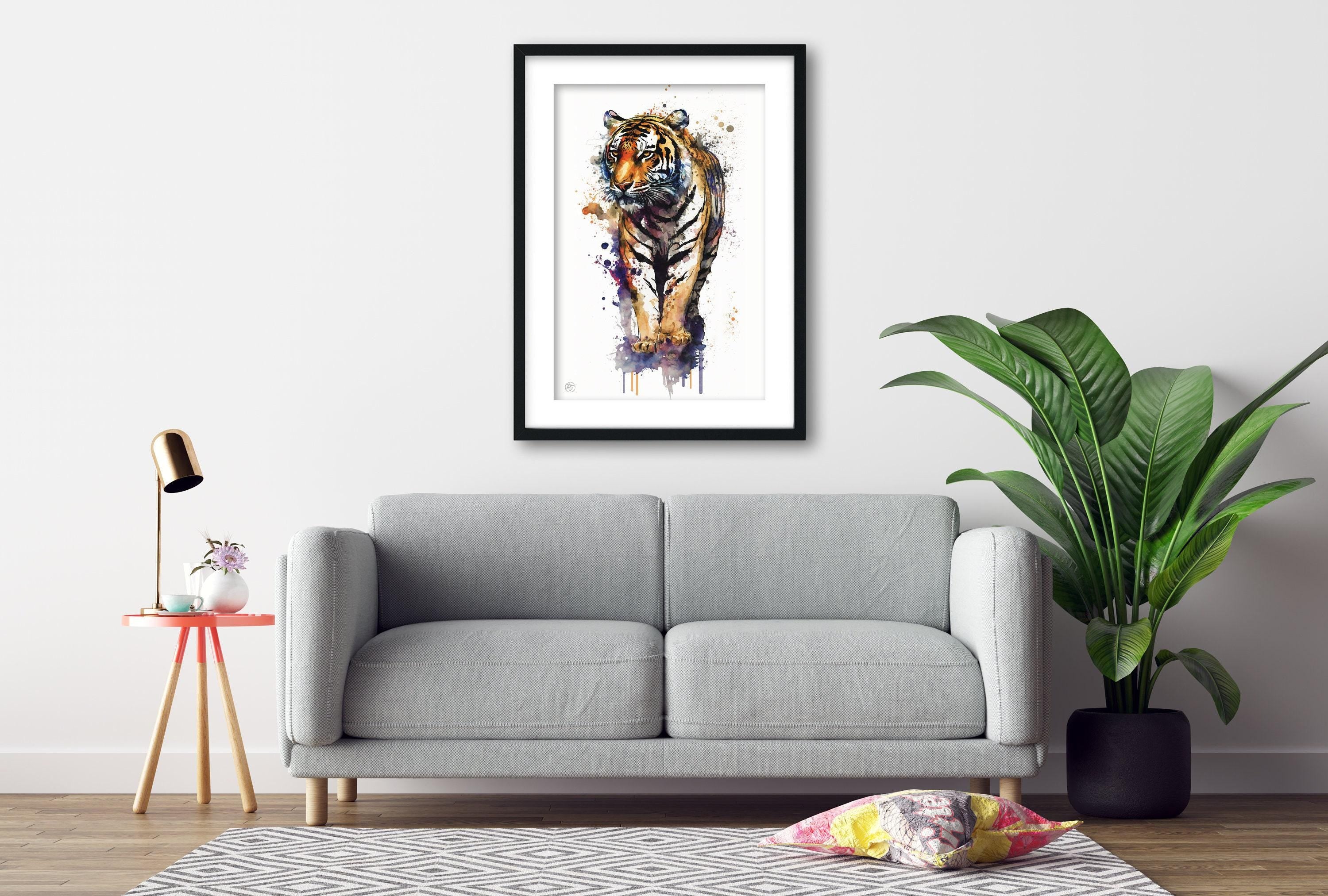 Majestic Tiger: Watercolor Tiger Wall Art Print, Giclee Print on Canvas, Artist Paper, Watercolor Paper, Available in Extra Large Sizes