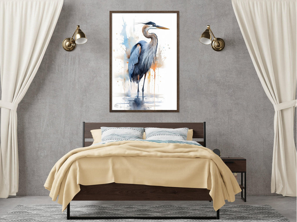 Blue Majesty: Blue Heron Watercolor Wall Art, Giclee Print on Canvas, Artist Paper, Watercolor Paper, Available in Extra Large Sizes