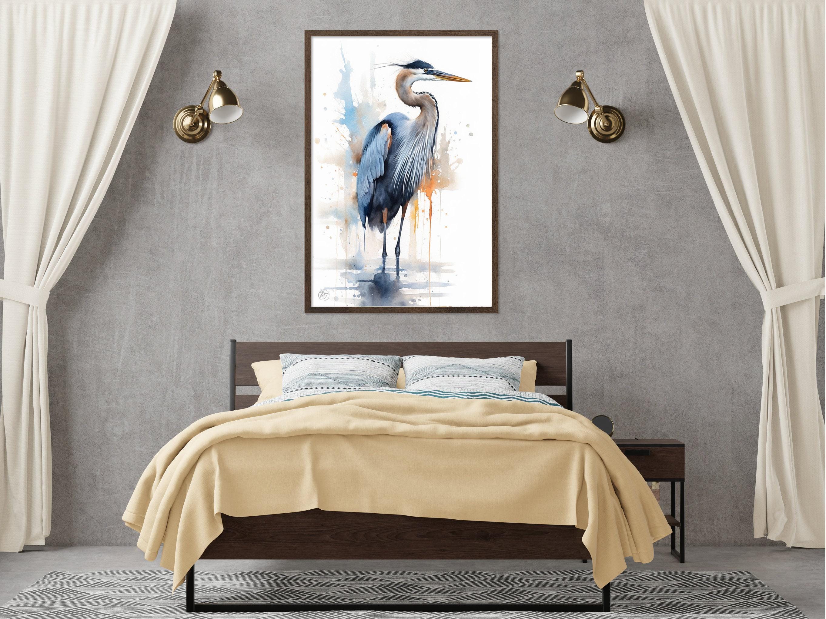 Blue Majesty: Blue Heron Watercolor Wall Art, Giclee Print on Canvas, Artist Paper, Watercolor Paper, Available in Extra Large Sizes
