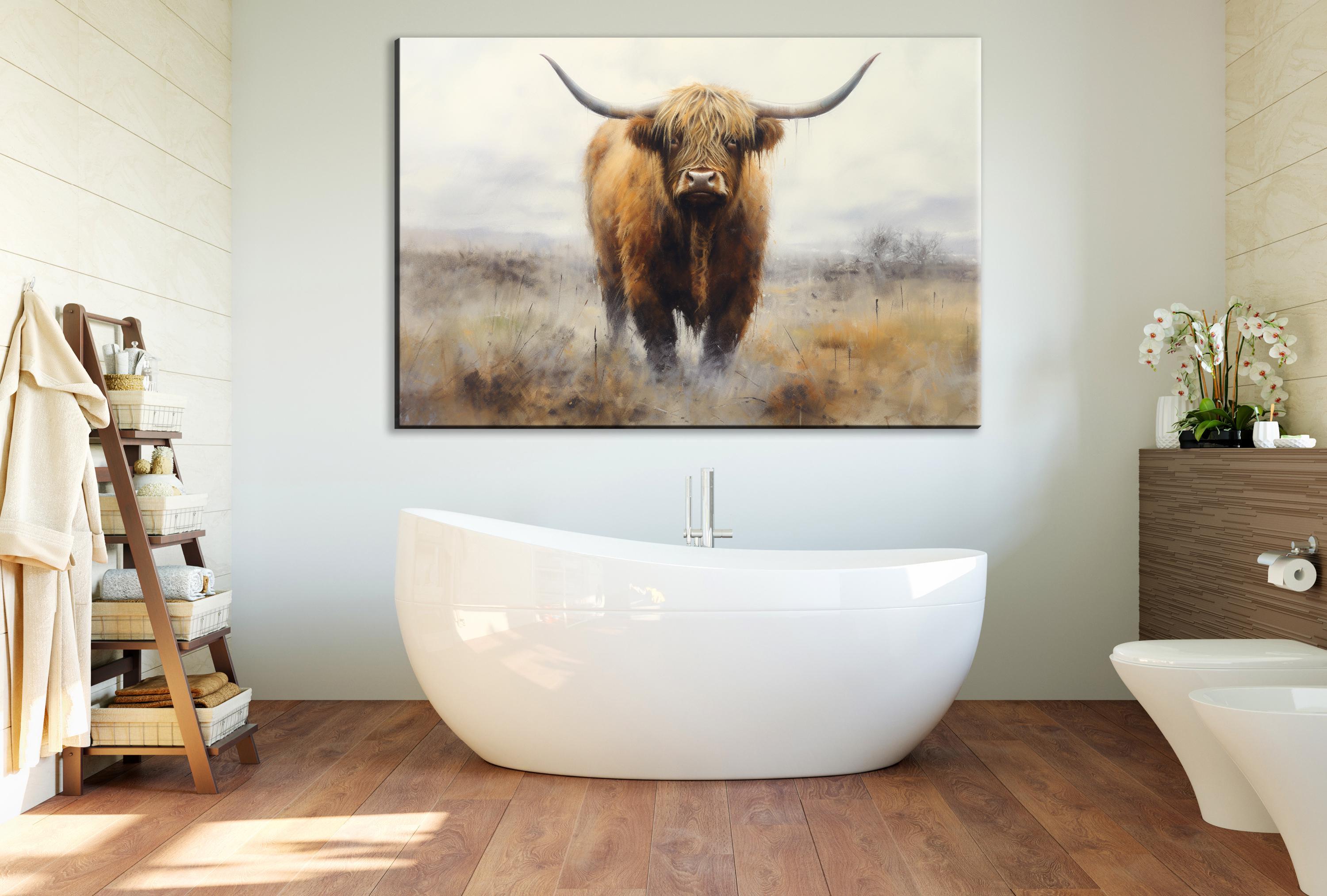 Highland Cow Wall Art – Extra Large Canvas | Rustic Farmhouse Decor Print