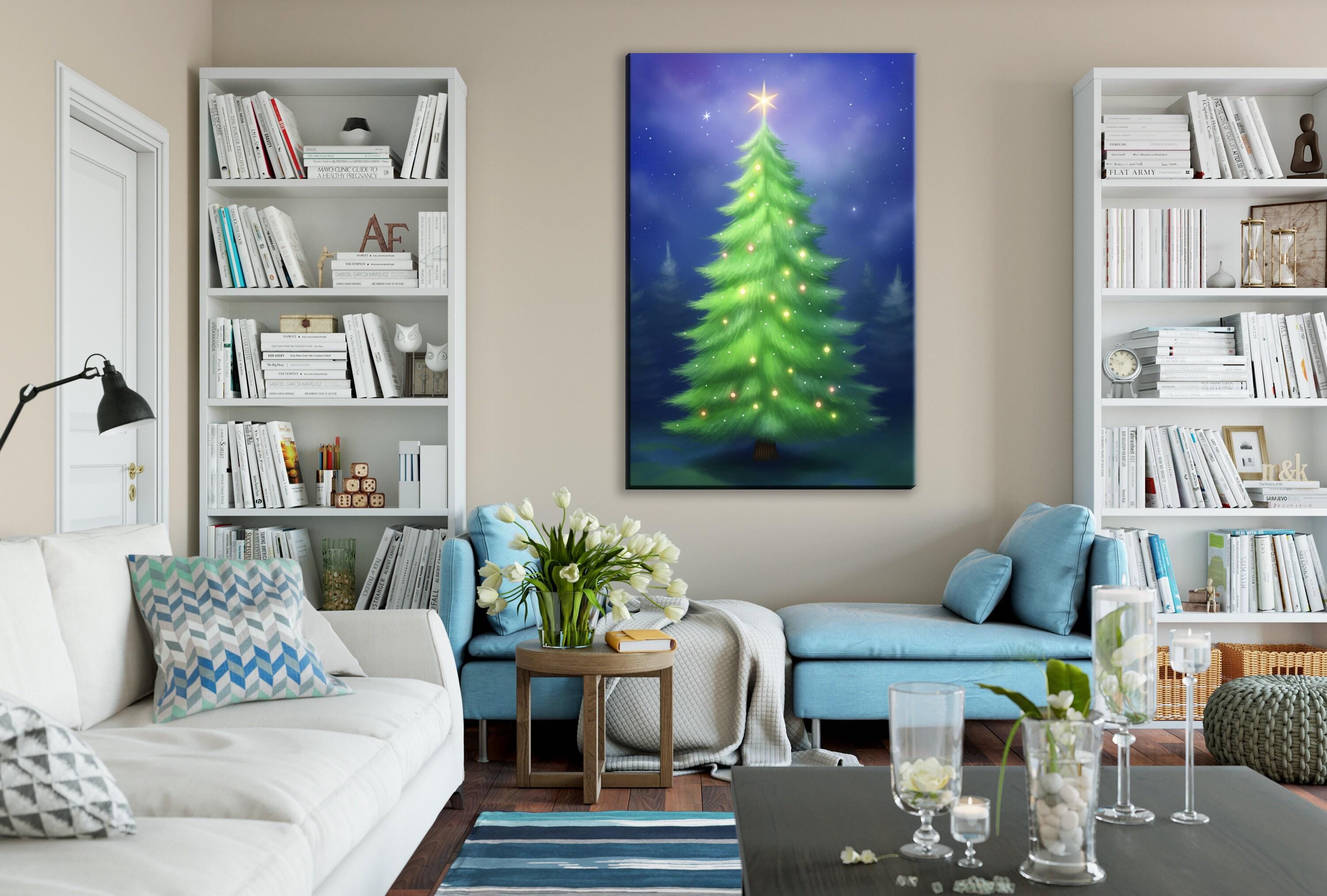 Christmas Canvas Art - Digital Holiday Tree Giclee Print Canvas, Ready to Hang, Large