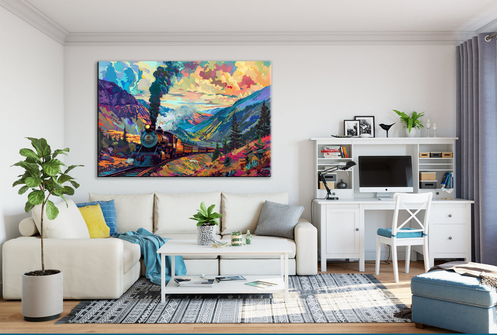 Train Wall Decor | Large Canvas Prints of Classic Train Scene with Durable UV Coating