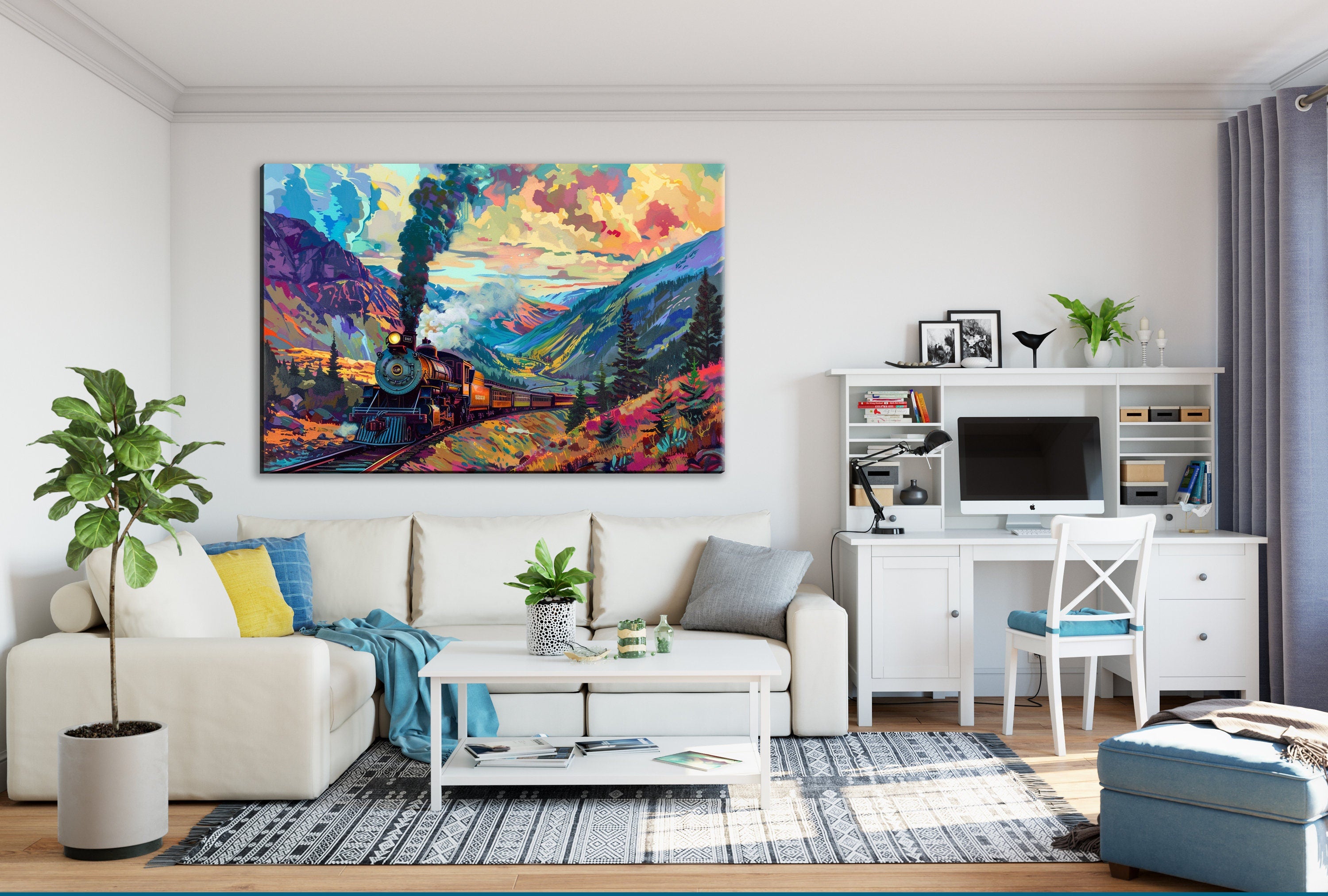Train Wall Decor | Large Canvas Prints of Classic Train Scene with Durable UV Coating