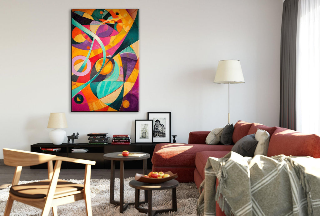 Retro Futurism Wall Art – Extra Large Abstract Canvas Print, Gallery Wrapped & Ready to Hang