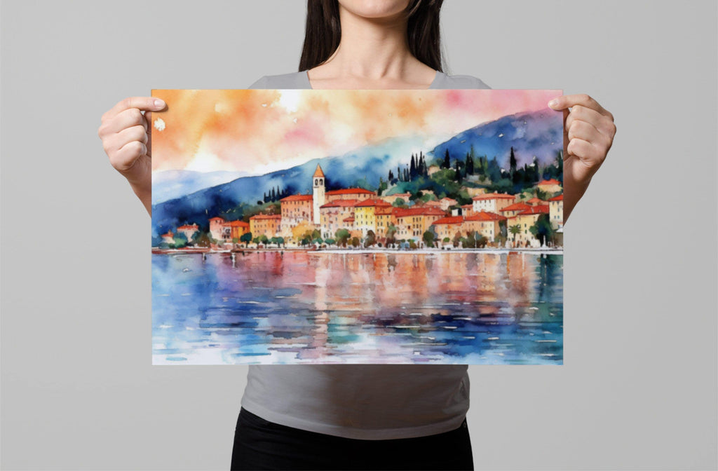 Bellagio Bliss - Lake Como Views Watercolor Painting, Giclee Print on Canvas, Artist Paper, Watercolor Paper, Available in Extra Large Sizes
