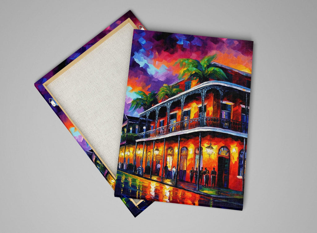 New Orleans Canvas Art - Vibrant Bourbon Street Painting on Real Wood Frame