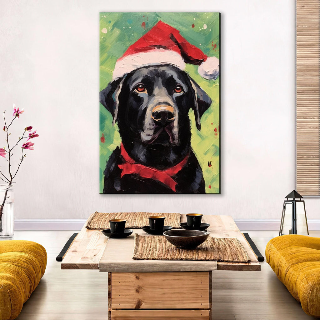 Black Lab Christmas Art - Festive Dog Painting on Extra Large Gallery Wrapped Canvas