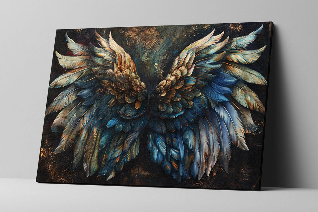Angel Wings Print - Large Canvas Art | Ornate Feathered Wing Painting on Gallery Wrapped Canvas