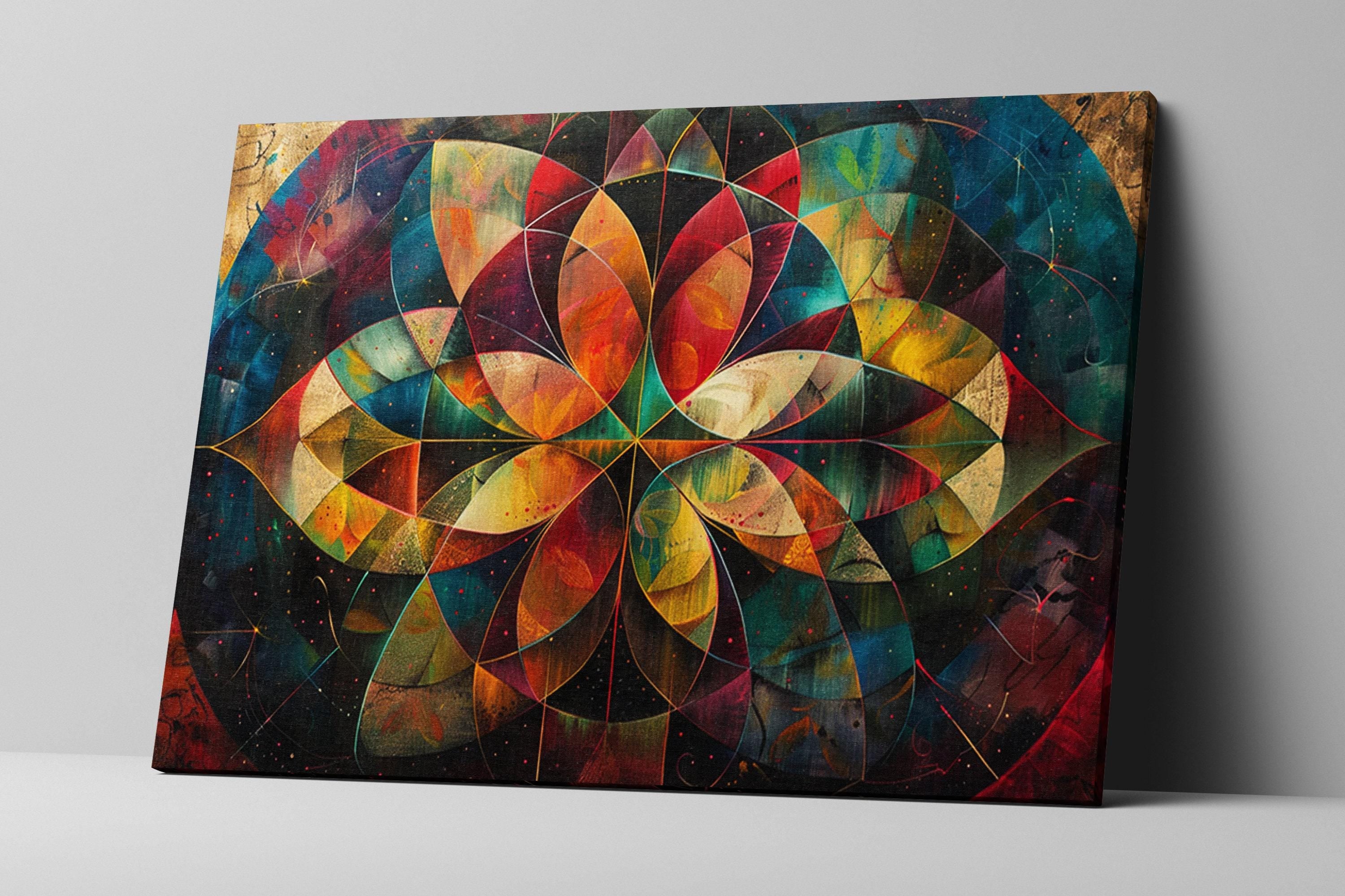 Sacred Geometry Art on Gallery Wrapped Canvas | Abstract Flower Art, Extra Large, UV Coated