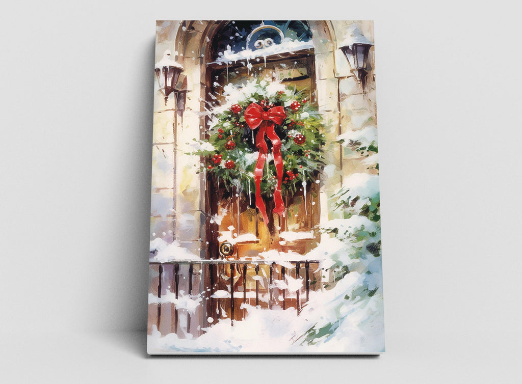 Watercolor Christmas Wreath Painting - Holiday Art, Giclee Print on Canvas, Artist Paper, Watercolor Paper, Available in Extra Large Sizes