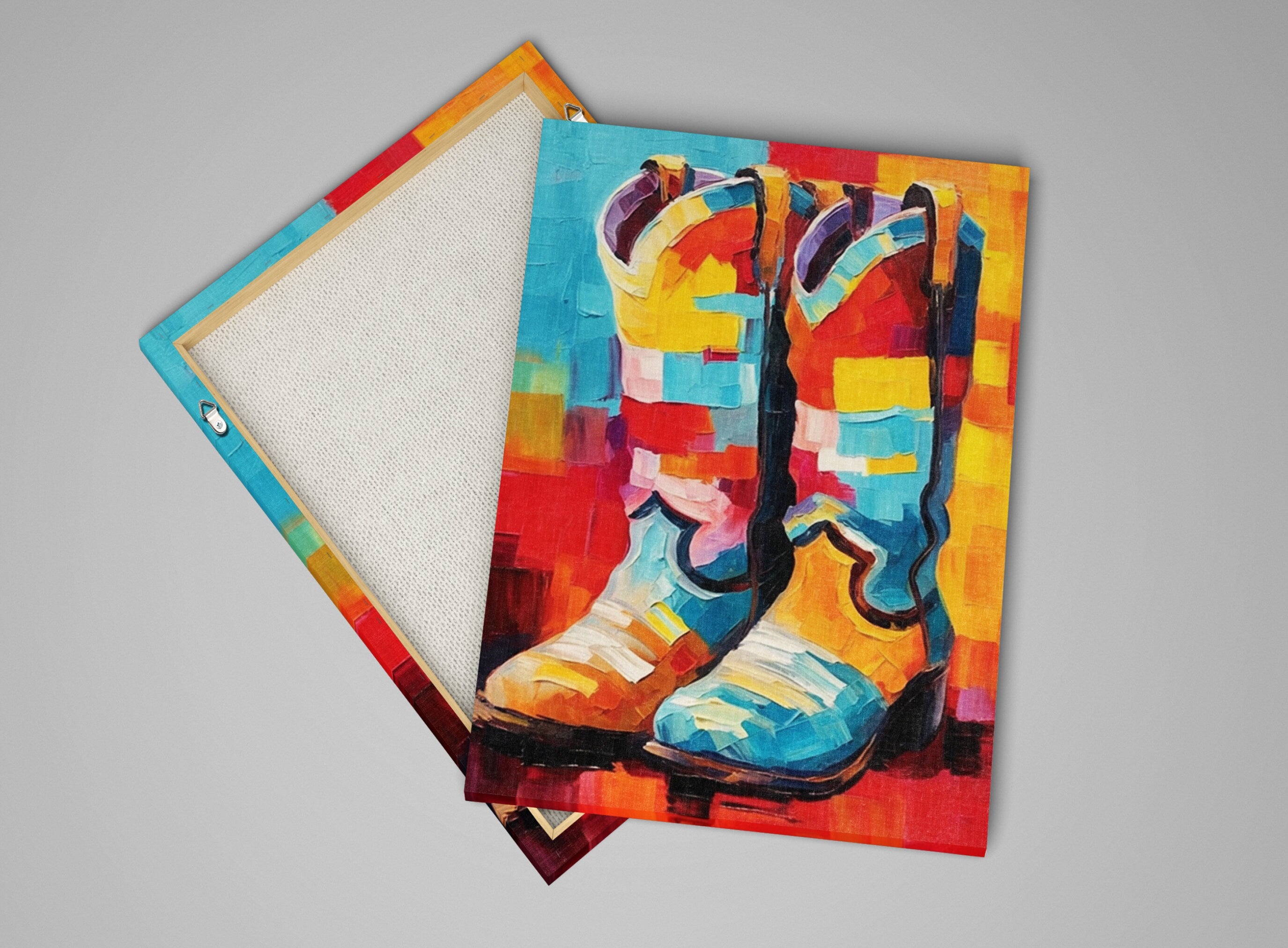 Western Cowboy Boots Canvas – Large Colorful Texas Themed Wall Art Print