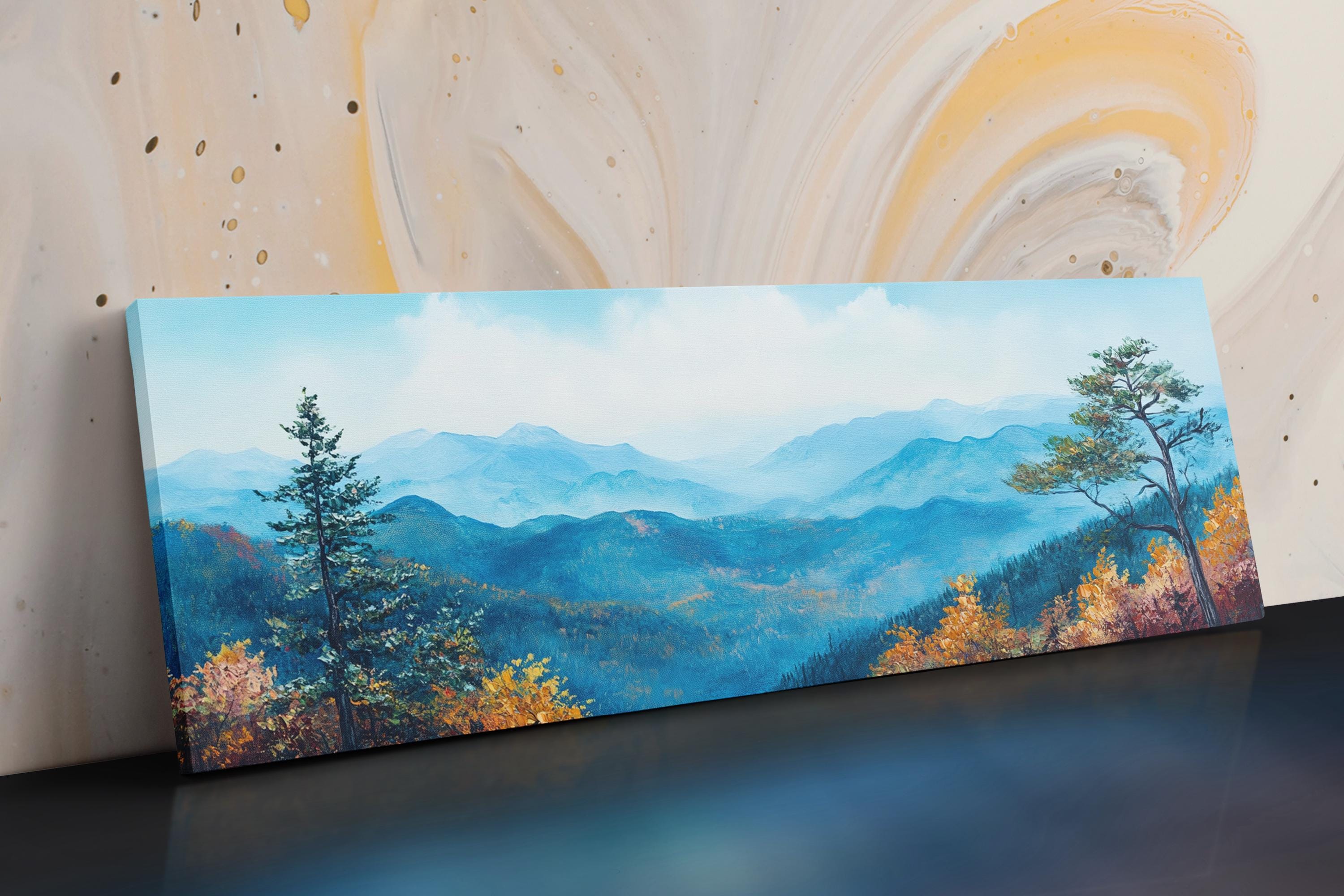 a painting of a mountain scene on a canvas