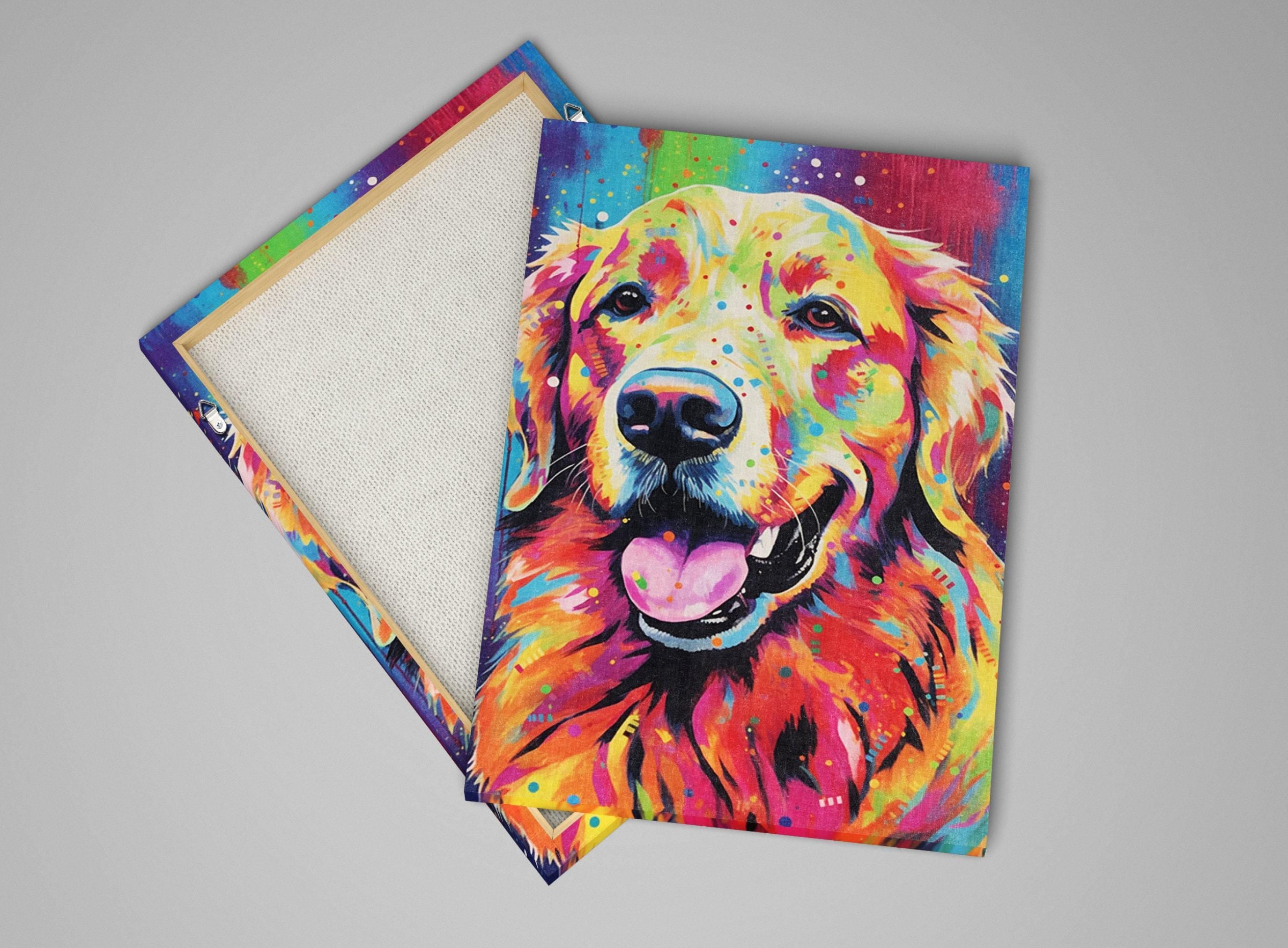 Golden Retriever Canvas - Large Colorful Dog Wall Art Print With Wood Frame
