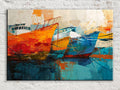 Nautical Canvas Art - Large Sailboat Canvas Print | Blue Orange Harbor Scene