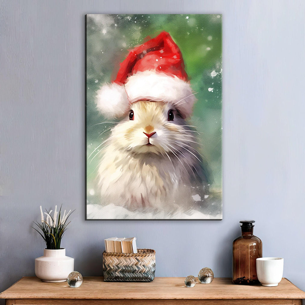 Festive Bunny Painting - Large Giclee Print On Gallery Wrapped Canvas With Holiday Charm
