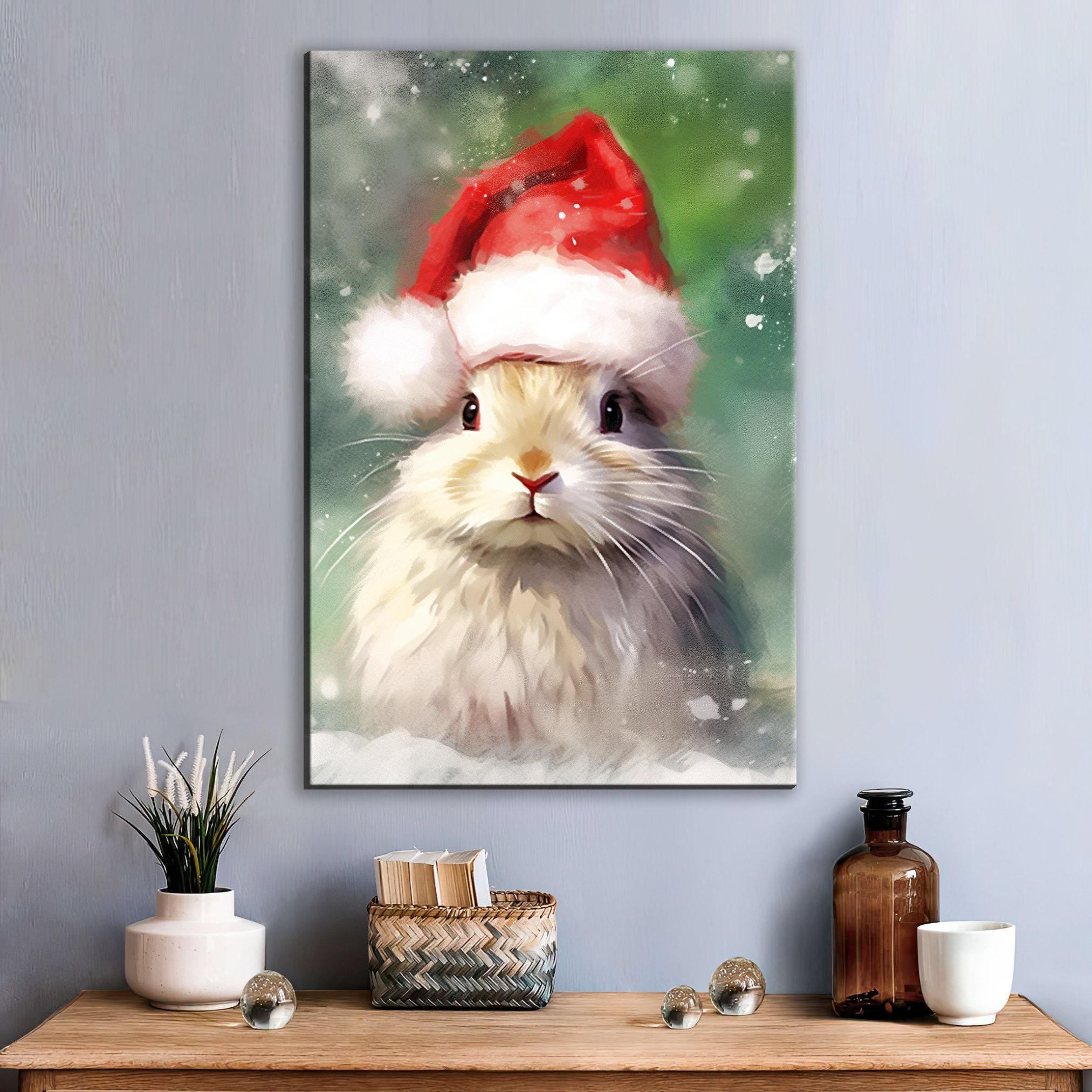Festive Bunny Painting - Large Giclee Print On Gallery Wrapped Canvas With Holiday Charm