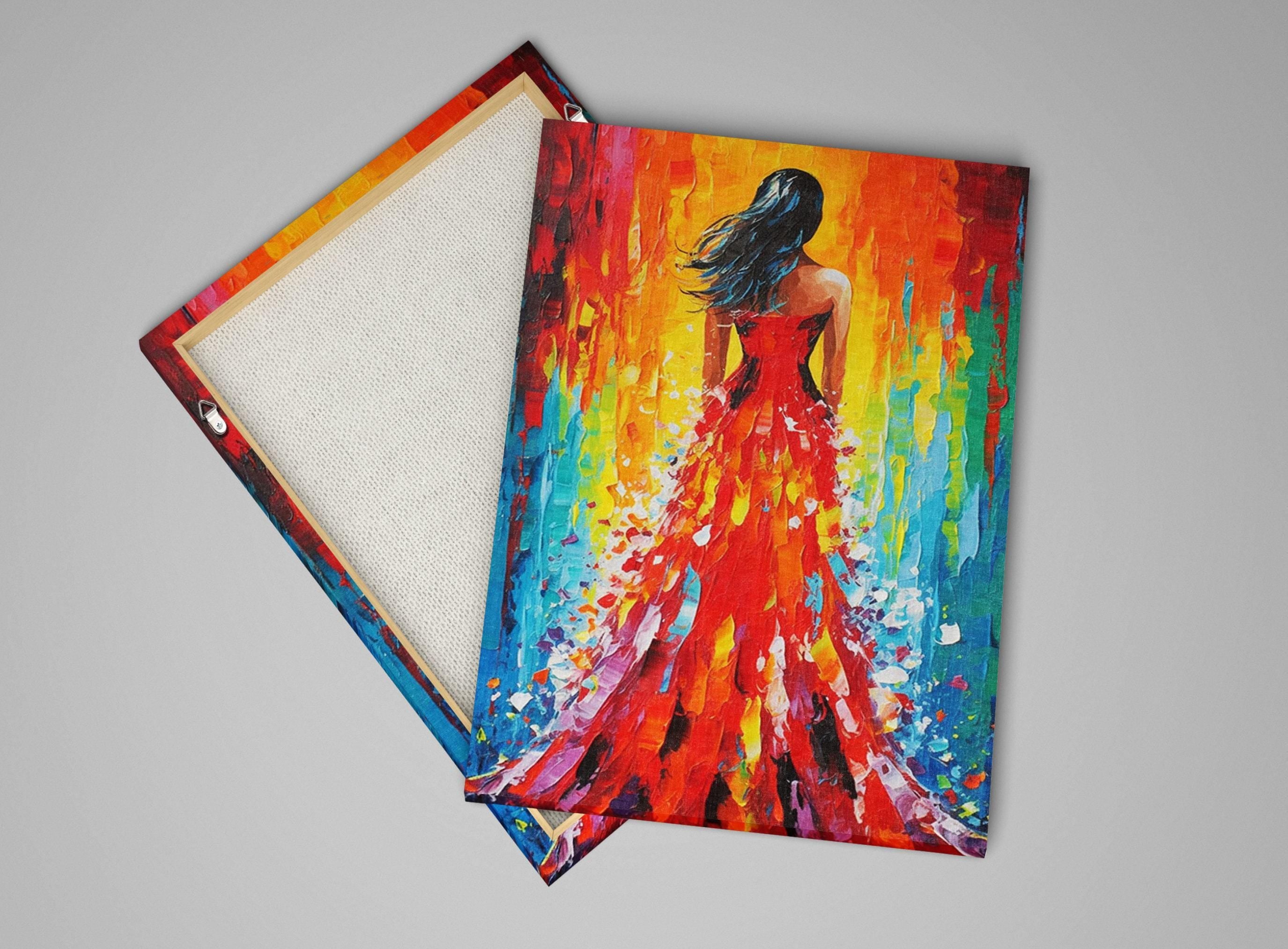 Red Dress Canvas Art - Large Woman Oil Painting Reproduction | Gallery Ready, Feminine Charm