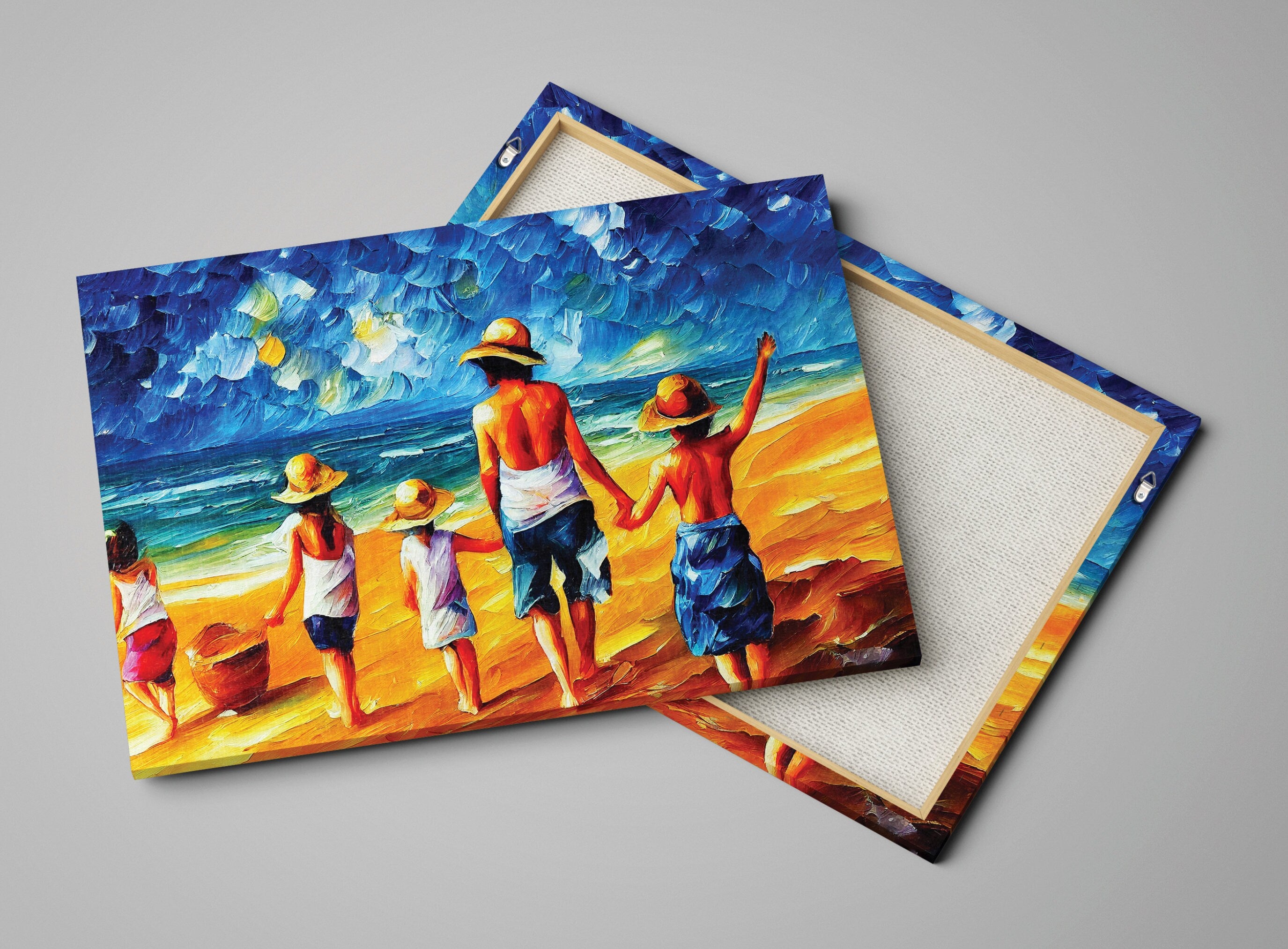 Kids Beach Canvas Print - Vibrant Colorful Canvas Art with Wooden Frame