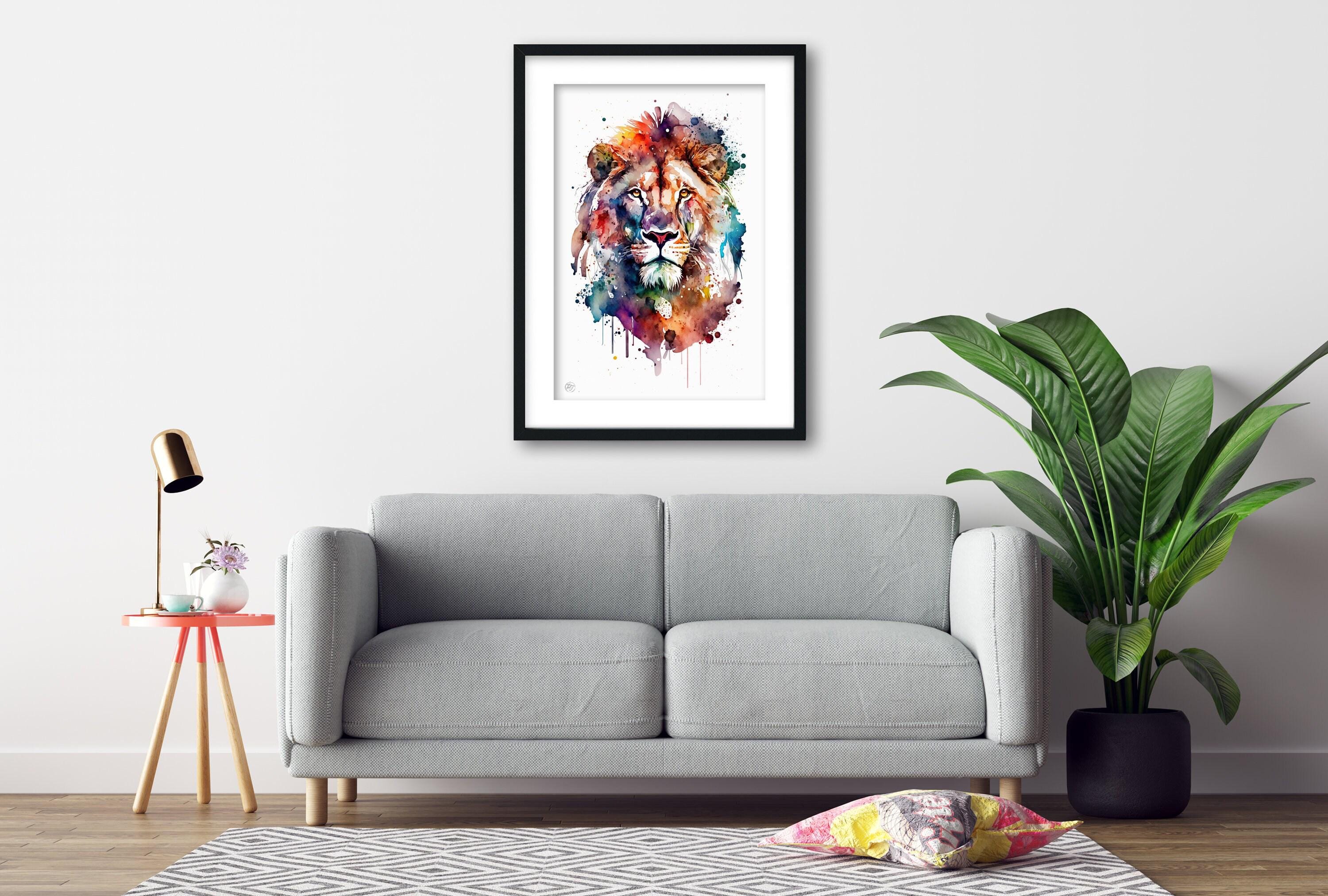 Wildlife Majesty: Lion Watercolor Painting, Giclee Print on Canvas, Artist Paper, Watercolor Paper, Available in Extra Large Sizes