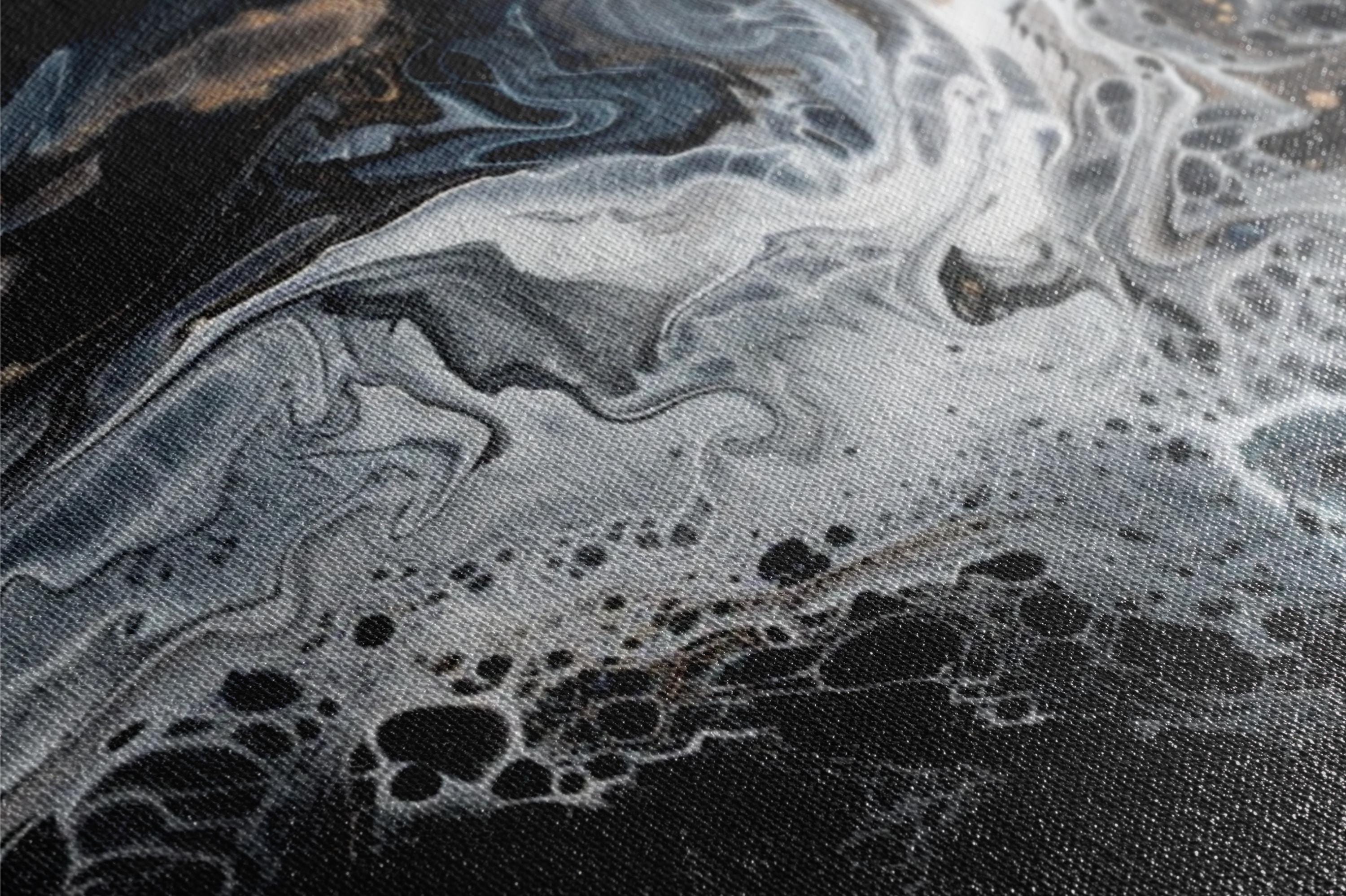 a close up of a black and white painting