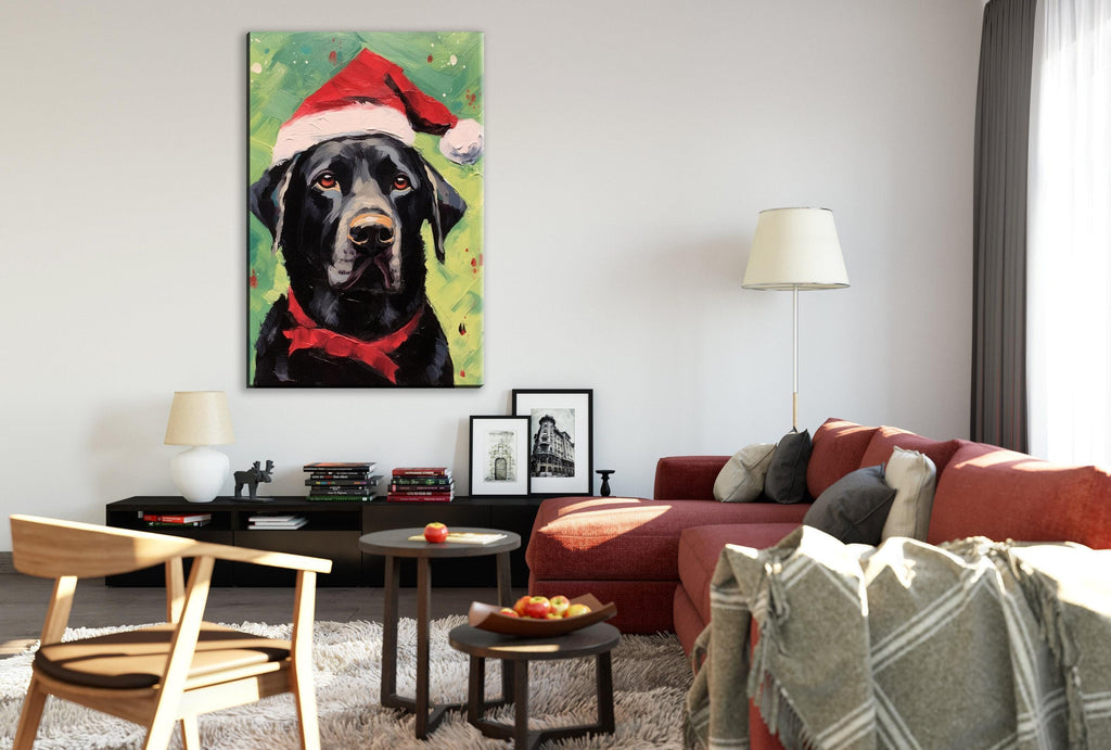 Black Lab Christmas Art - Festive Dog Painting on Extra Large Gallery Wrapped Canvas