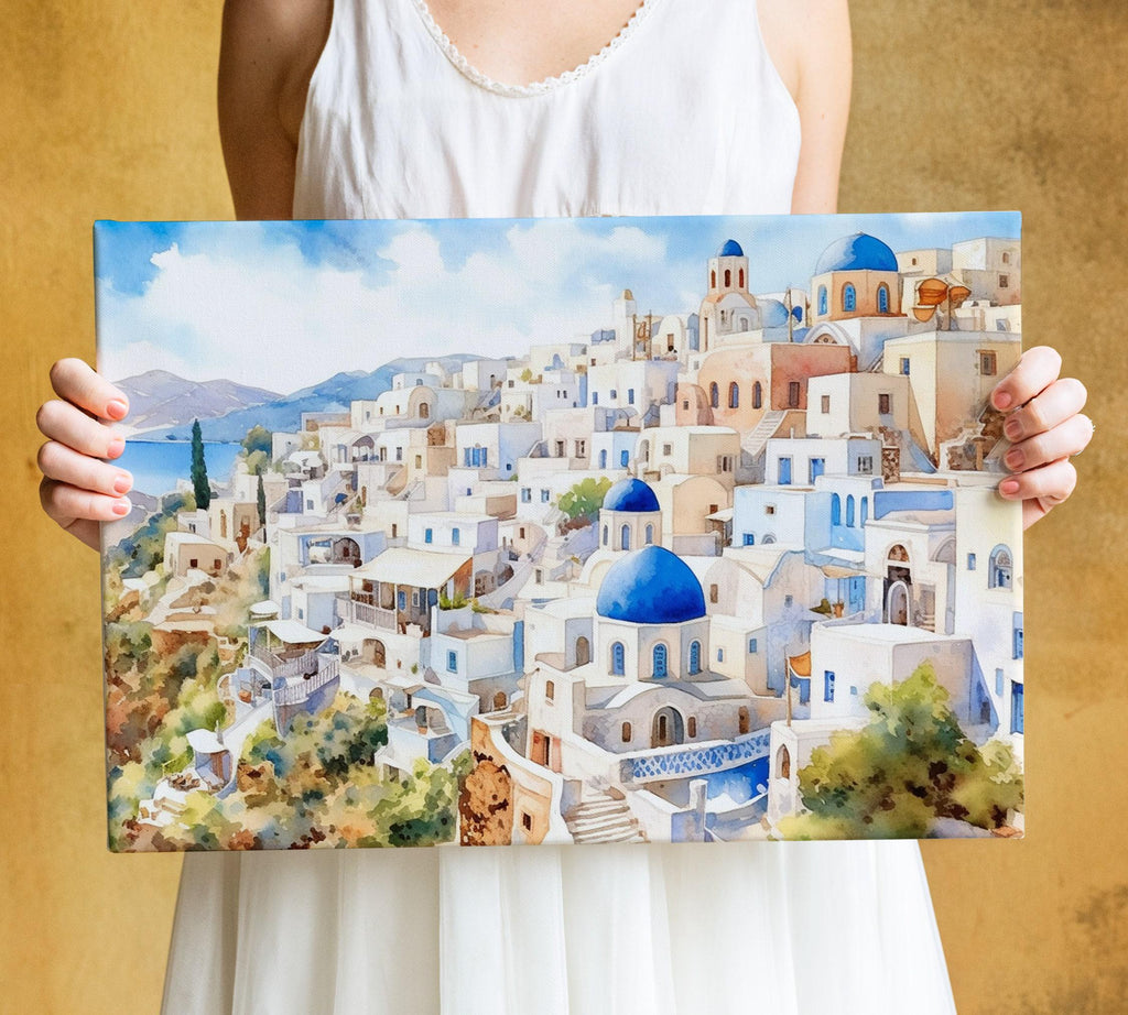 Mediterranean Dream: Santorini Greece Seascape Print, Giclee Print on Canvas, Artist Paper, Watercolor Paper, Available in Extra Large Sizes