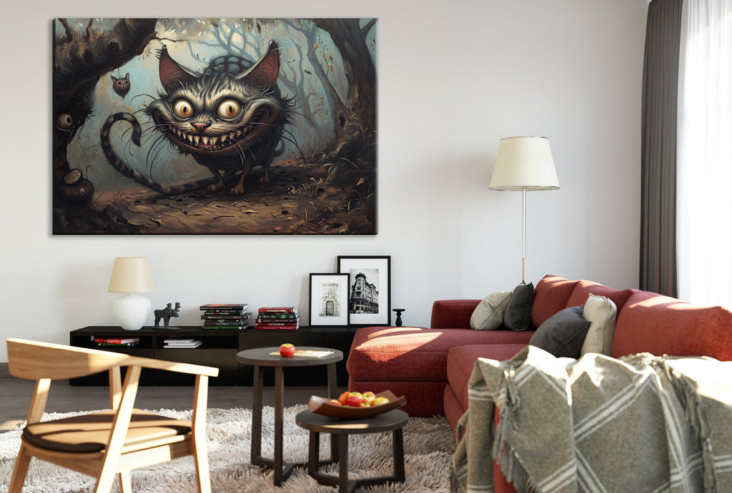 Cheshire Cat Canvas – Gallery Wrapped Print with Mischievous Smile | Extra Large Wall Art