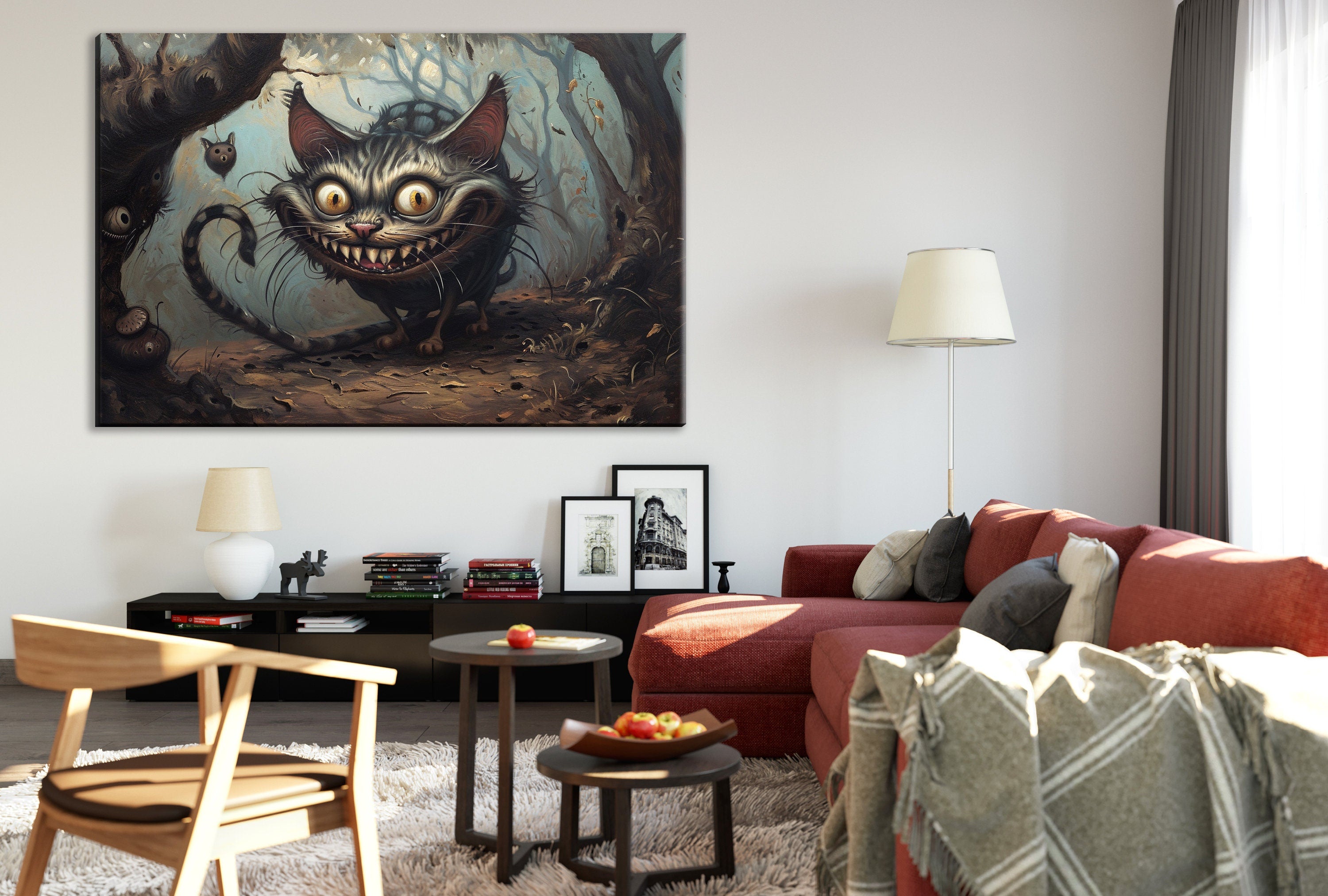 Cheshire Cat Canvas – Gallery Wrapped Print with Mischievous Smile | Extra Large Wall Art