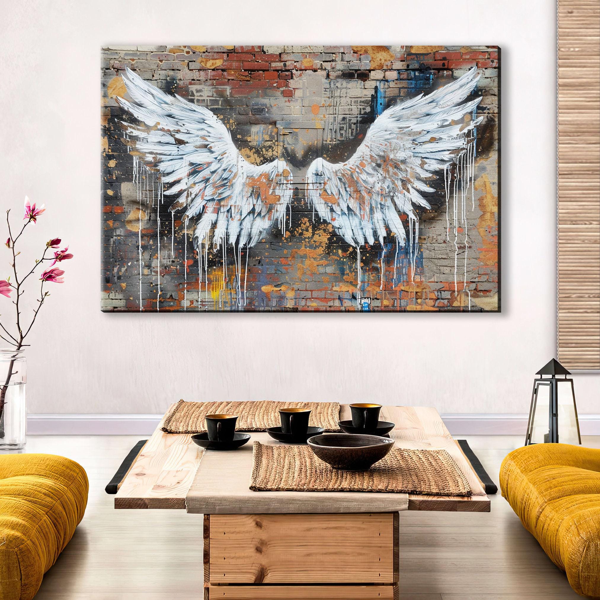 Graffiti Angel Wings Urban Street Art – Large Canvas Art, Gallery Wrapped, Ready to Hang