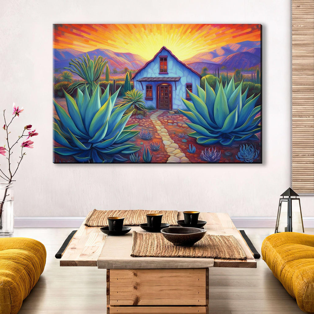 Blue Agave Canvas | Large Southwest Wall Art - Gallery Wrapped Desert Plant Print