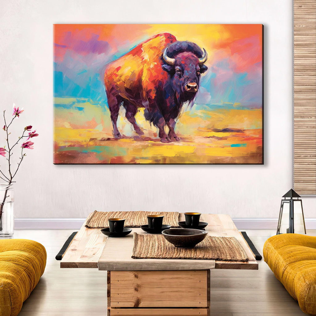 Buffalo Canvas Print | Colorful Bison Painting on Extra Large Gallery Wrapped Canvas