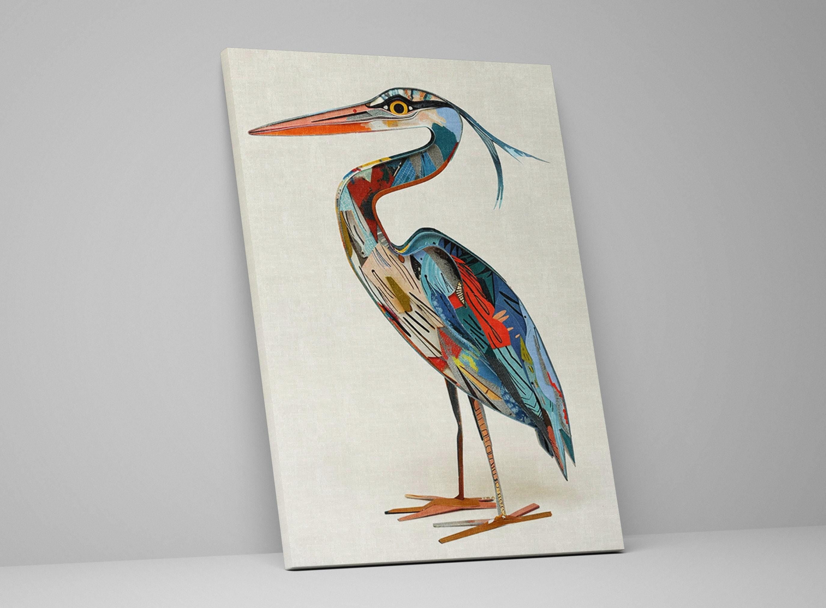 Blue Heron Wall Art – Funny Blue Heron Collage on Gallery Wrapped Canvas, Ready to Hang