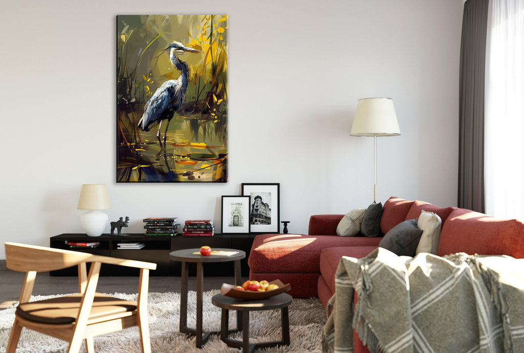 Rustic Blue Heron Art – Large Canvas Print | Gallery Wrapped Coastal Wall Art