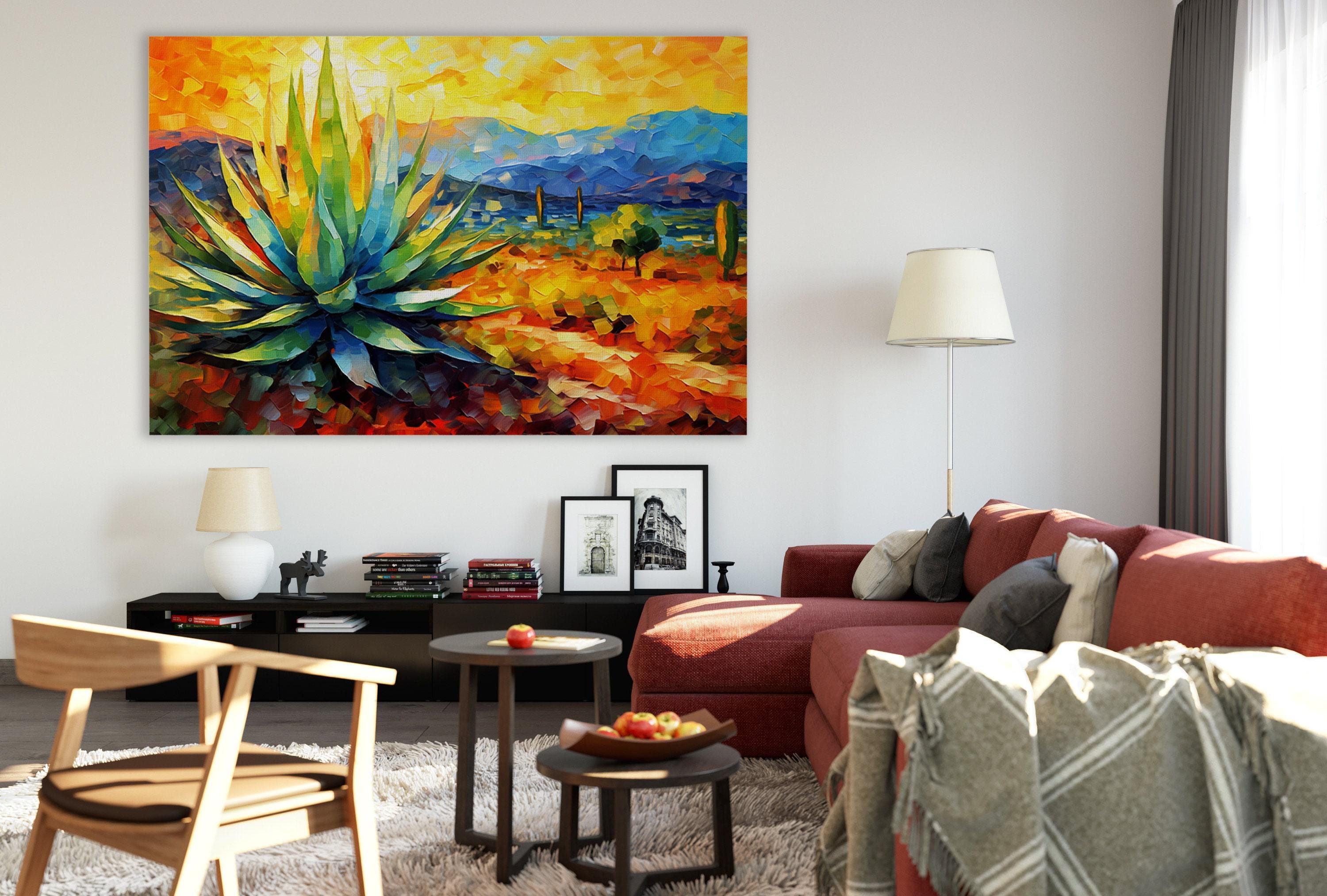 Desert Agave Print - Colorful Southwestern Landscape on Gallery Wrapped Canvas, Extra Large