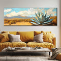 a living room with a couch and a painting on the wall