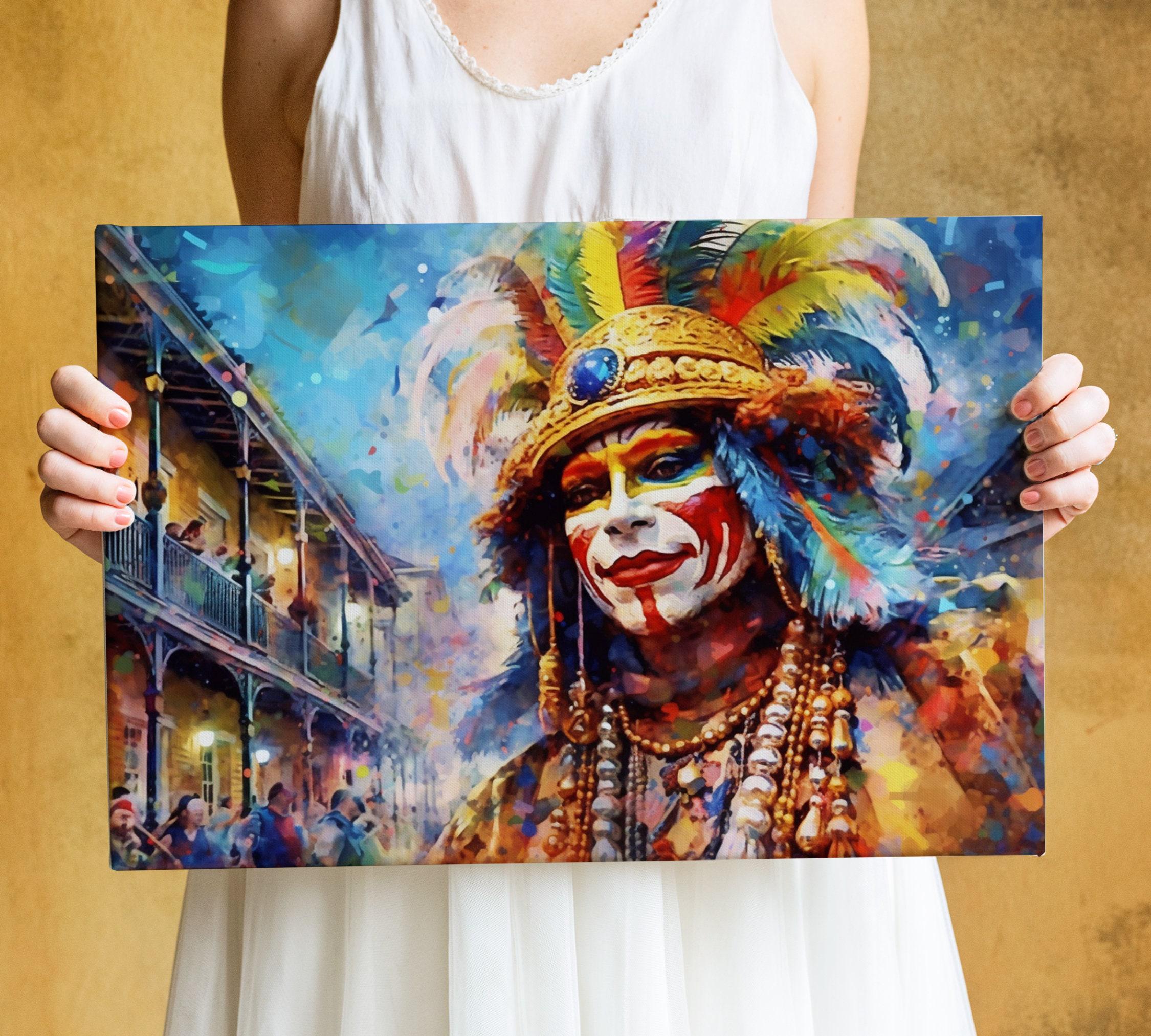 New Orleans Mardi Gras Masquerade Character Watercolor, Print on Canvas, Artist Paper, Watercolor Paper, Available in Extra Large Sizes