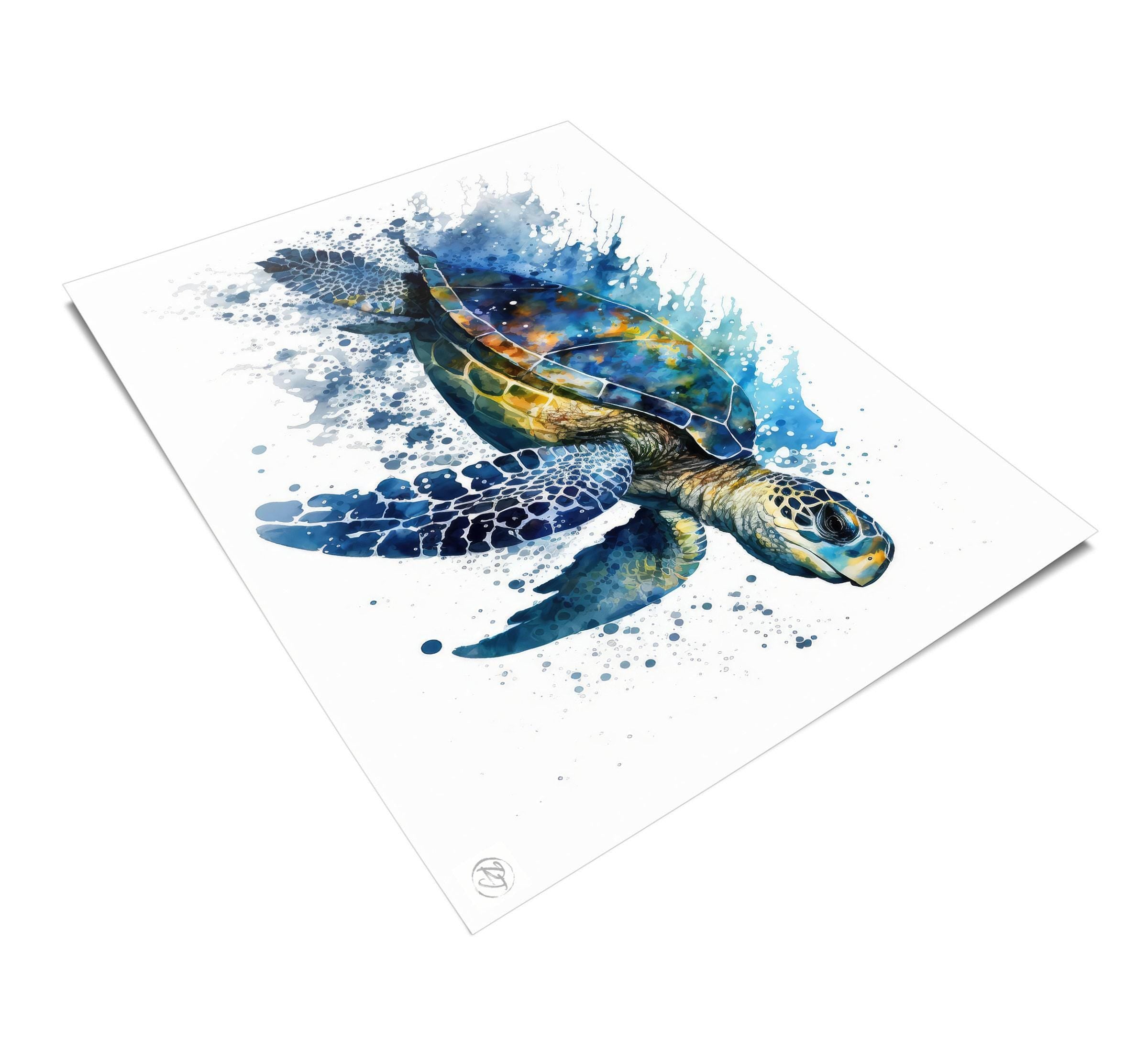 Sea Turtle Watercolor Art Print, Nursery Nautical Canvas Print, Undersea Animal Framed Kids Wall Art