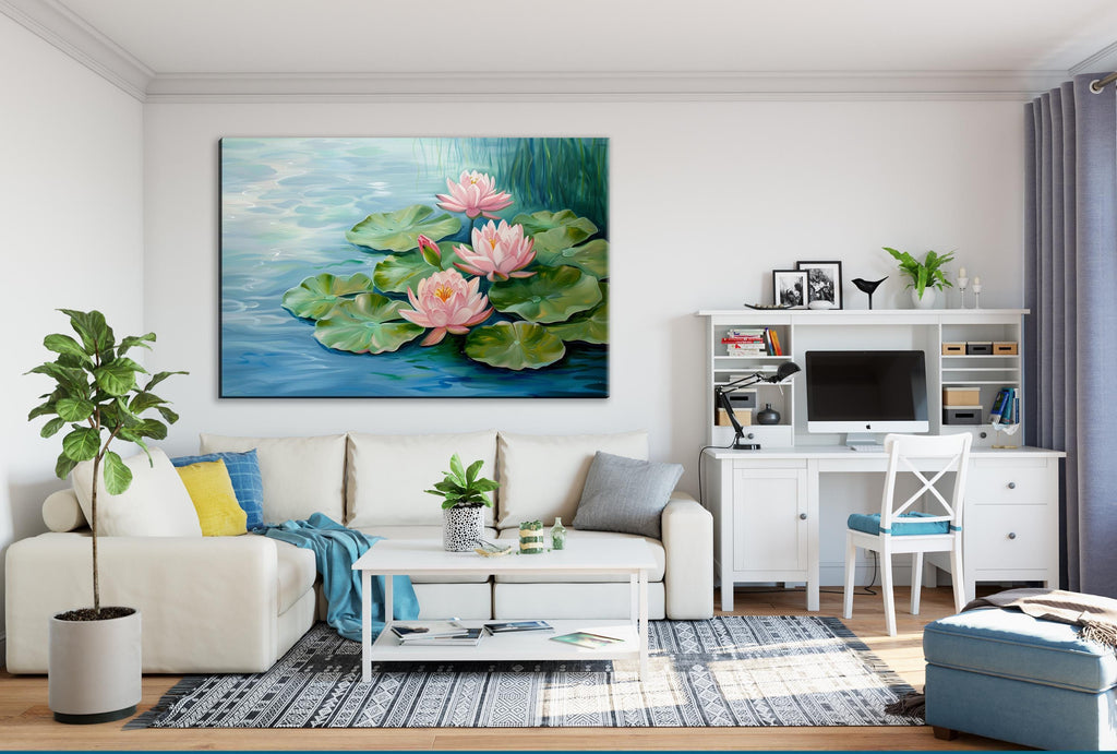 Pastel Water Lilies Art – Oversized Giclée Print Canvas | Ready to Hang Wall Decor