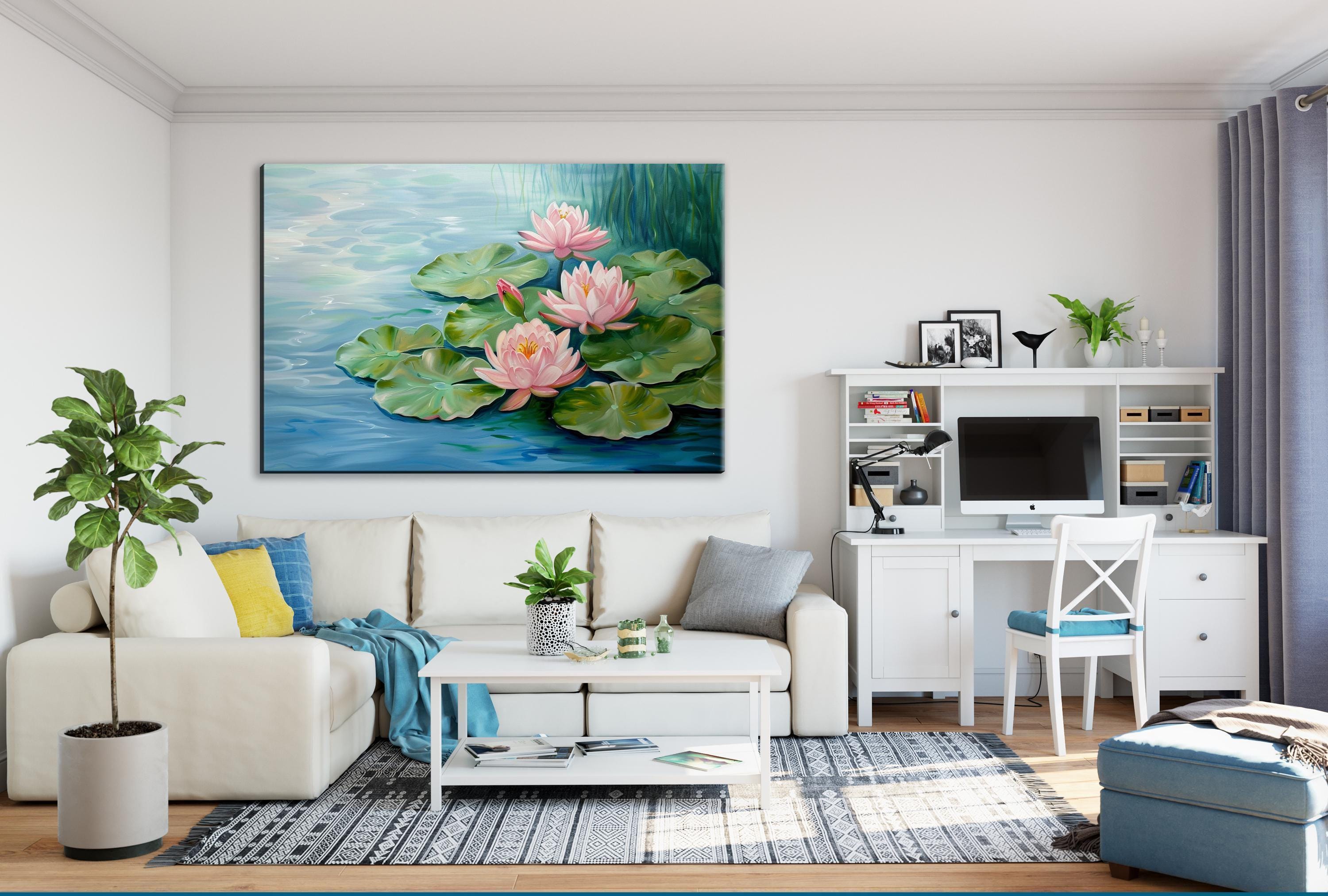 Pastel Water Lilies Art – Oversized Giclée Print Canvas | Ready to Hang Wall Decor