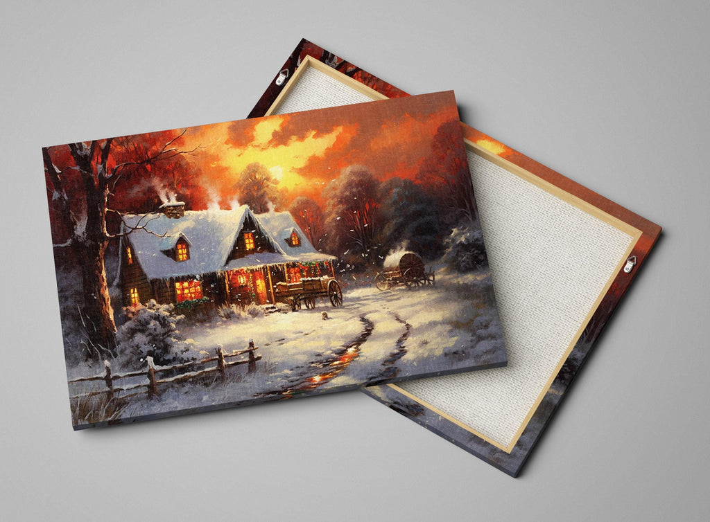 Christmas Canvas Art - Rustic Holiday Wall Decor | Oil Painting on Gallery Wrapped Canvas