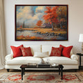 Fall Scene Wall Art – Extra Large Framed Canvas Print | Rustic Farmhouse Decor