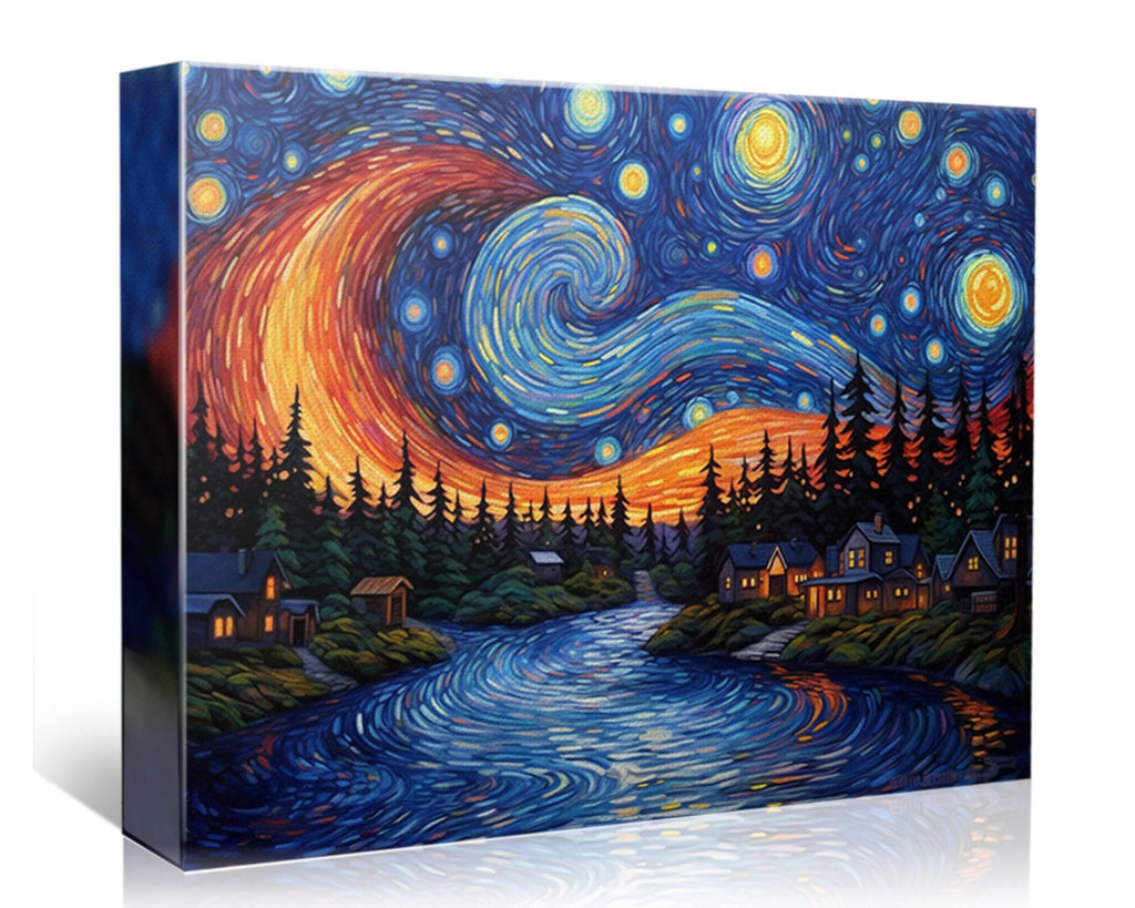 Starry Night Canvas - Van Gogh Painting on Gallery Wrapped Canvas, Ready to Hang Wall Art